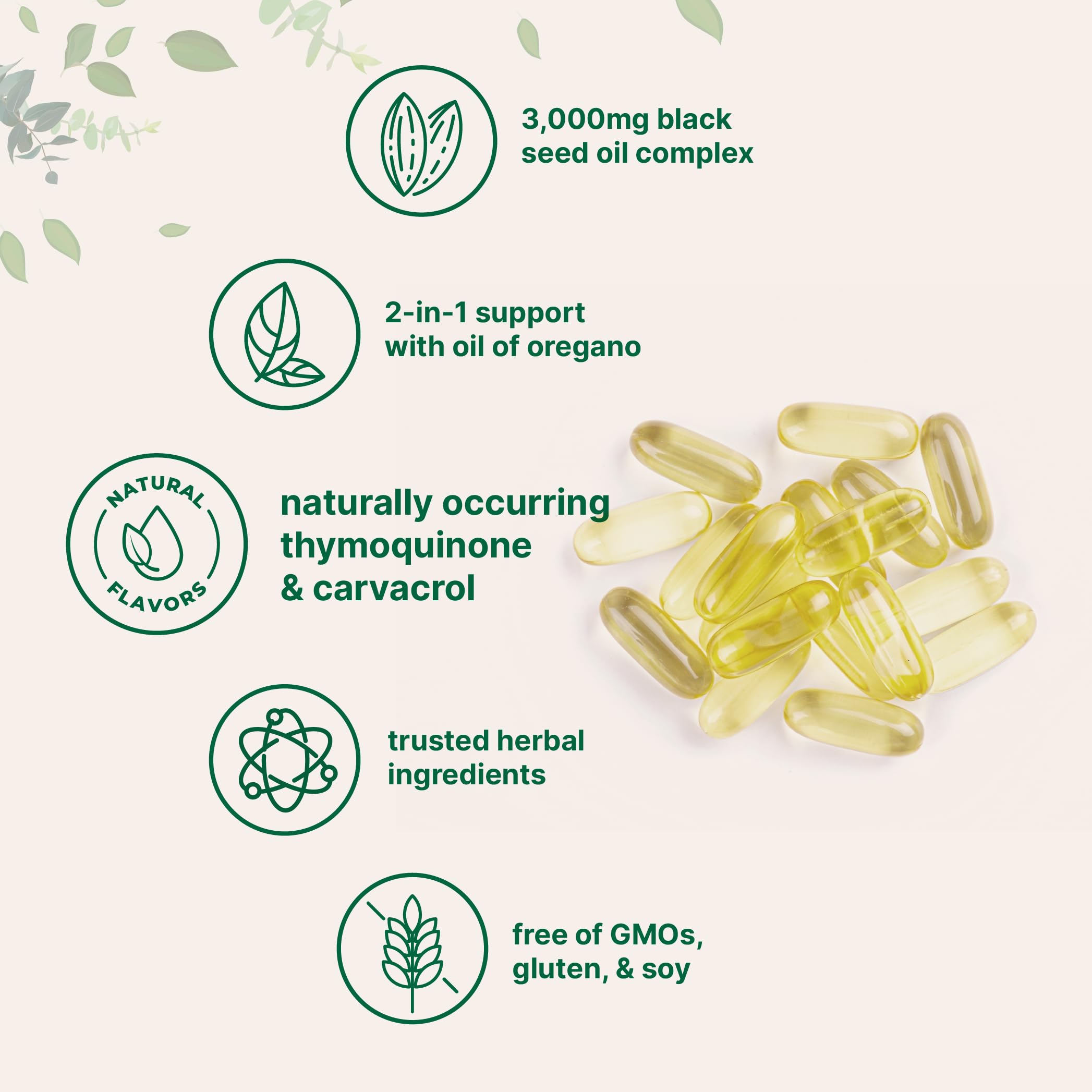 Micro Ingredients Black Seed Oil Softgels label highlights clean plant based ingredients and potency