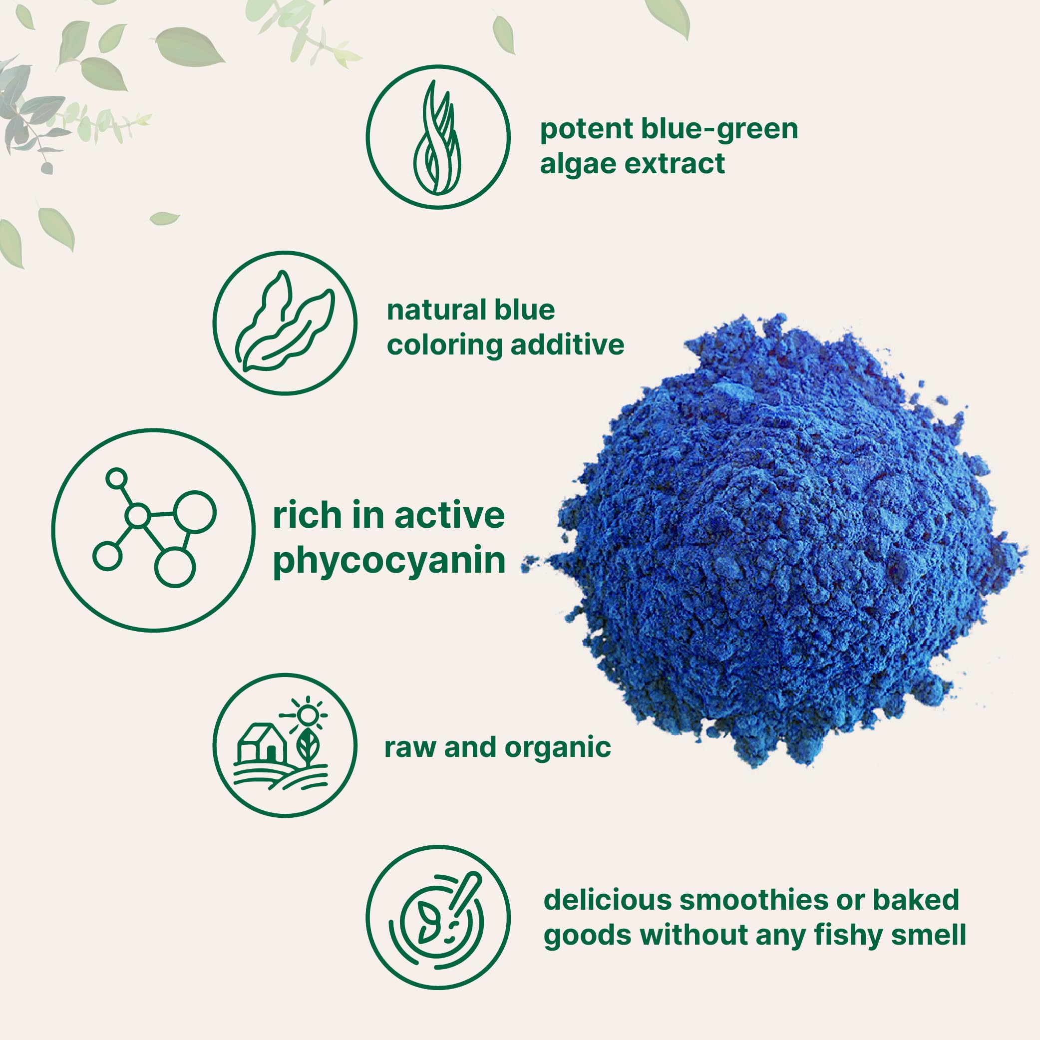 Micro Ingredients blue spirulina powder scoop showing 60 servings concept.
