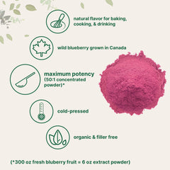 Micro Ingredients blueberry powder closeup shows vibrant color ready for recipes.