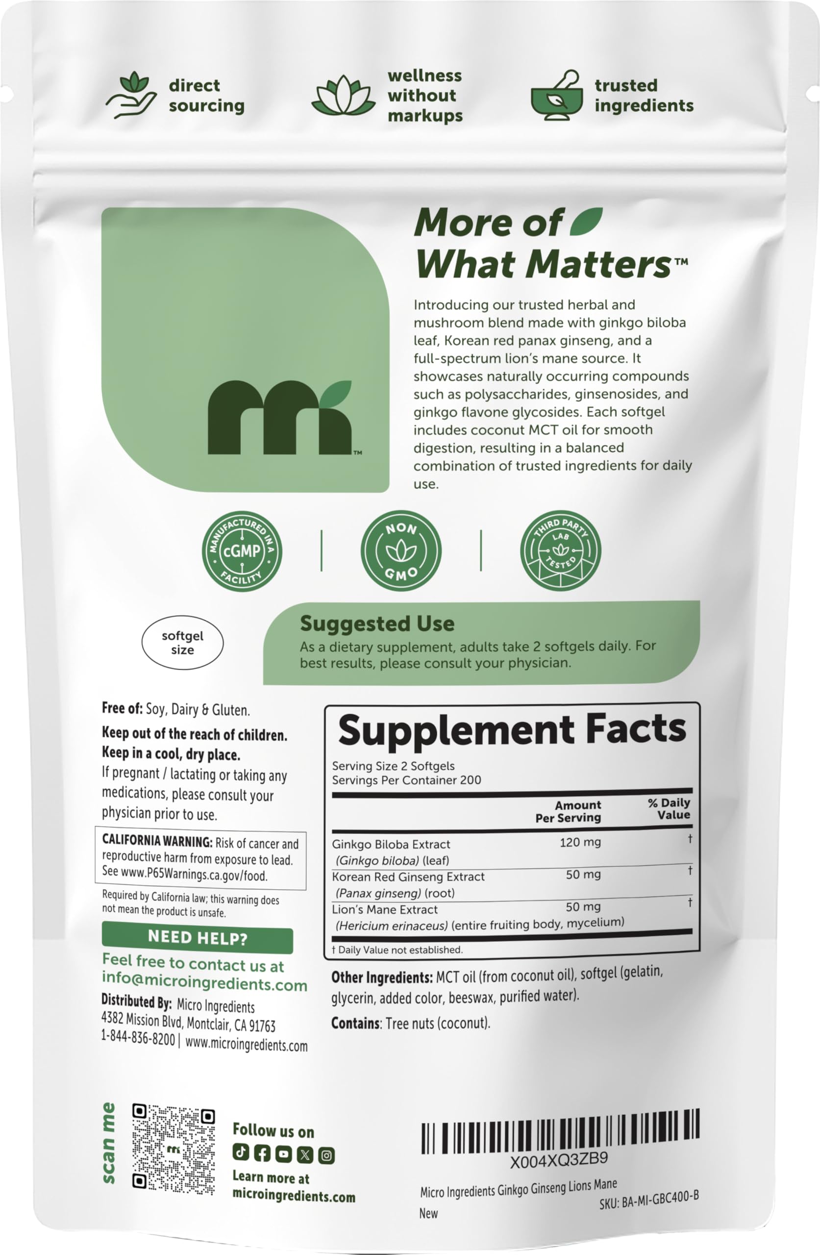 Micro Ingredients bottle dispensing softgels demonstrates convenient daily dosing.