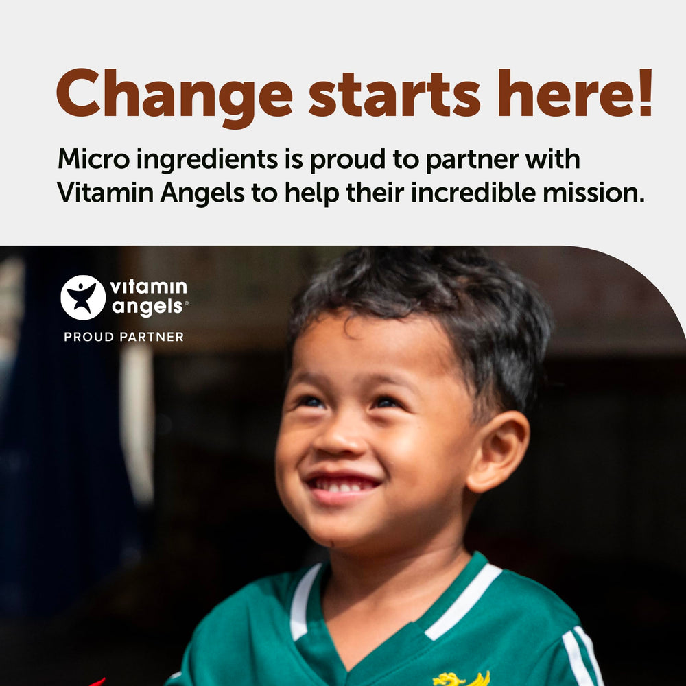 Micro Ingredients bottle packaging, non-GMO and irradiation-free label.
