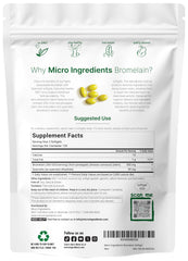 Micro Ingredients Bromelain Quercetin MCT softgels label close-up highlights potency and ingredients.