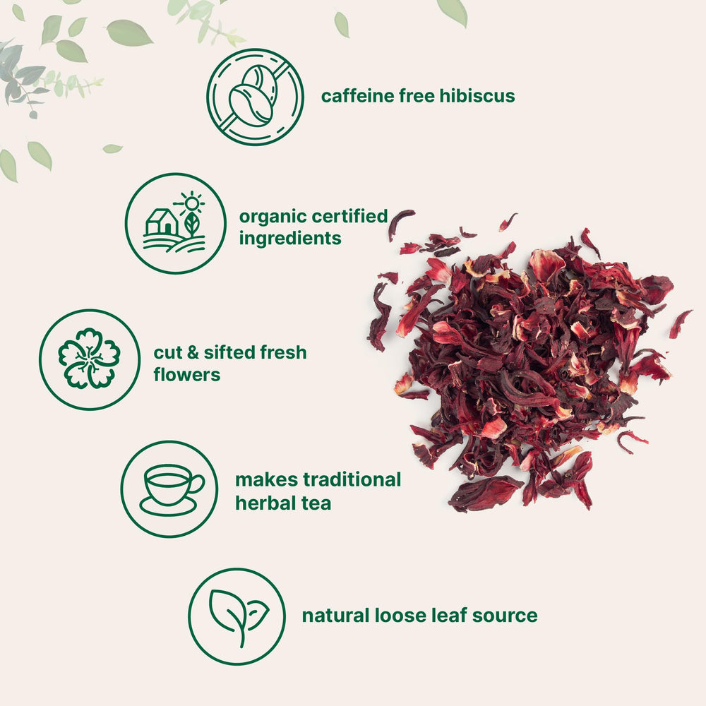 Micro Ingredients Caffeine-free hibiscus flowers suitable for caffeine-sensitive routines.