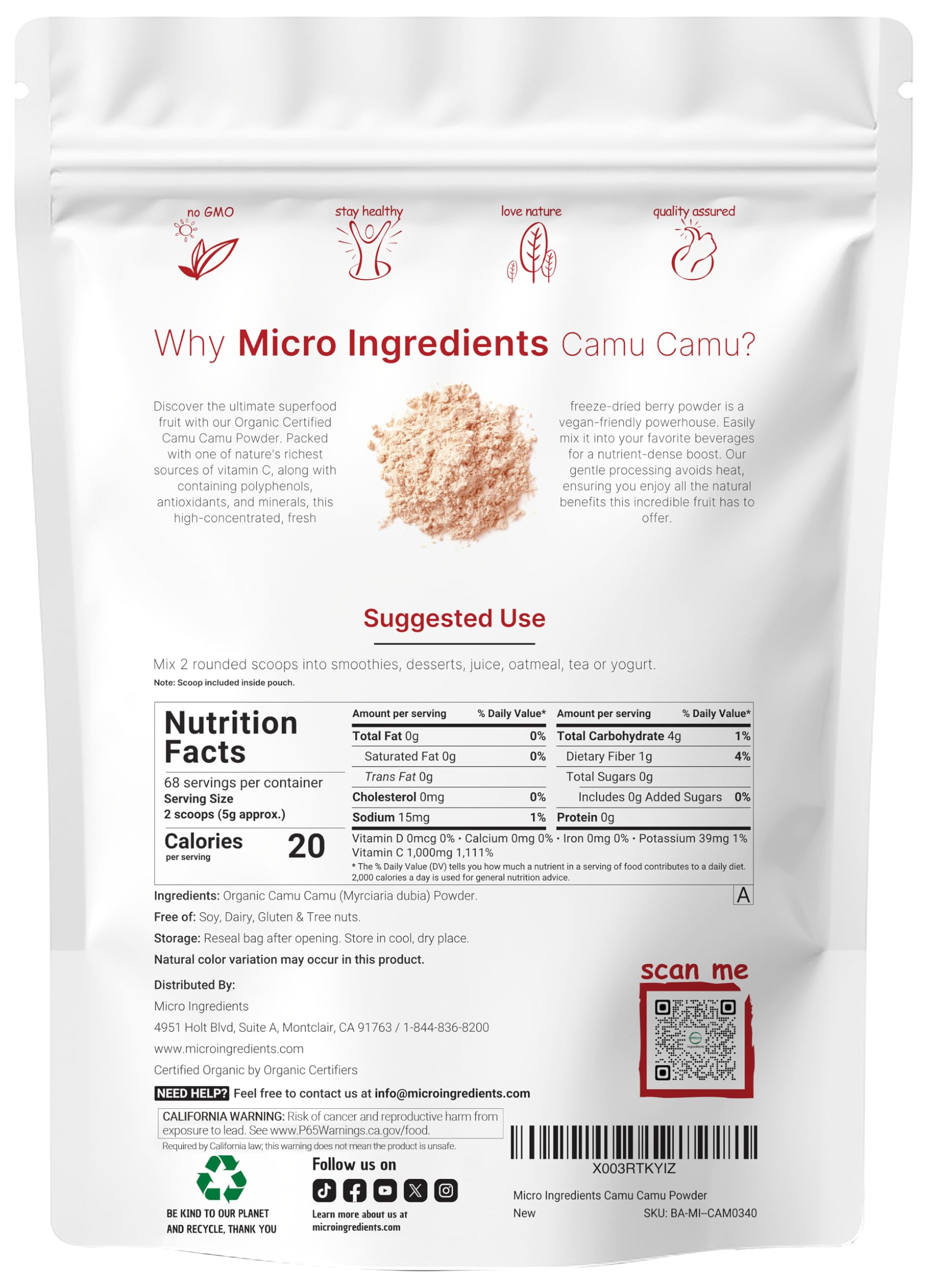 Camu Camu powder scoop ready to boost shakes and desserts