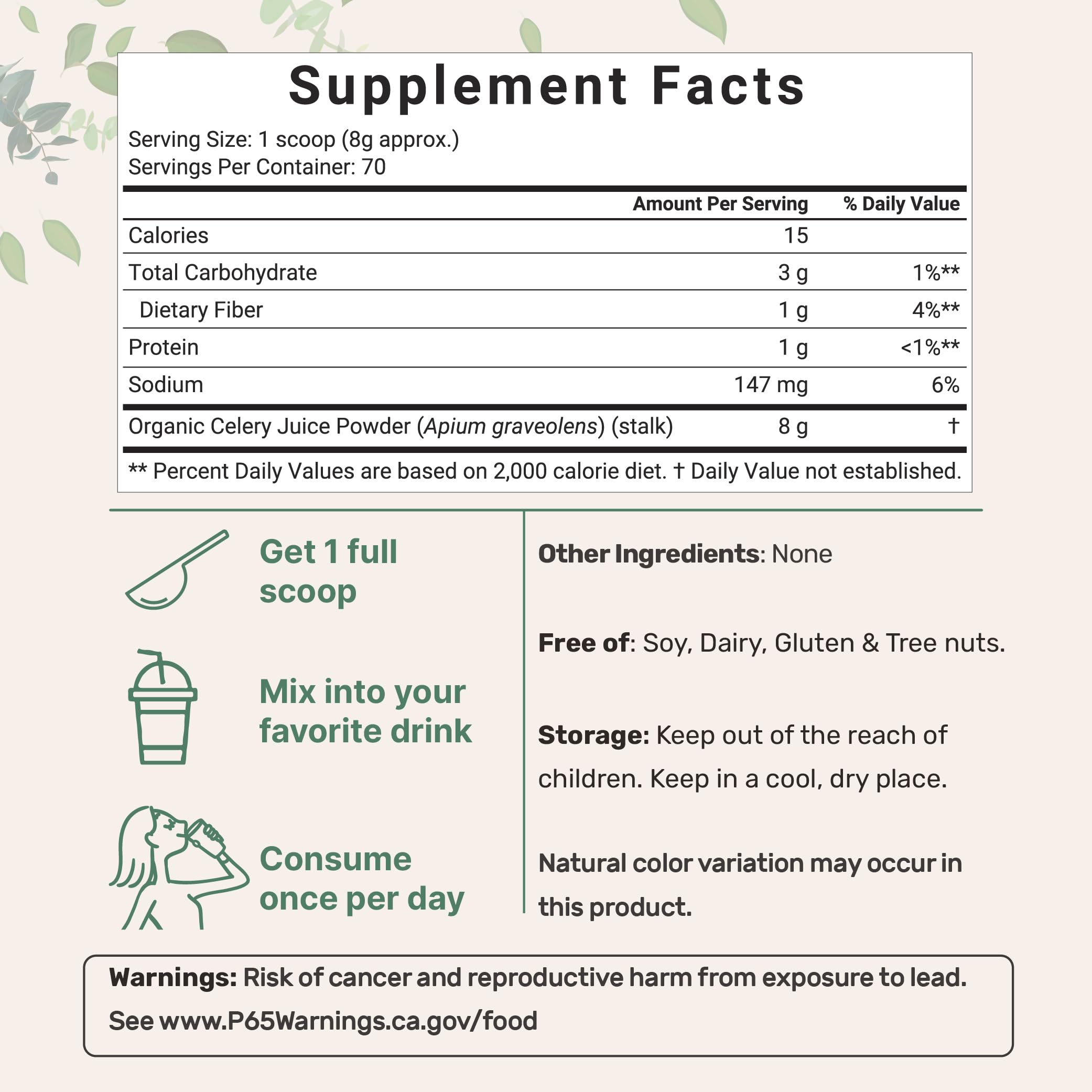 Micro Ingredients Celery Powder scoop included for precise daily portions in shakes
