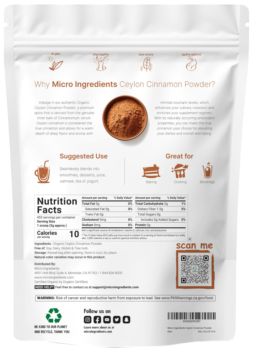 Micro Ingredients cinnamon powder bottle with spoon for tea and desserts