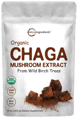 Micro Ingredients Organic Chaga extract 10oz bottle for immune support and antioxidant defense.