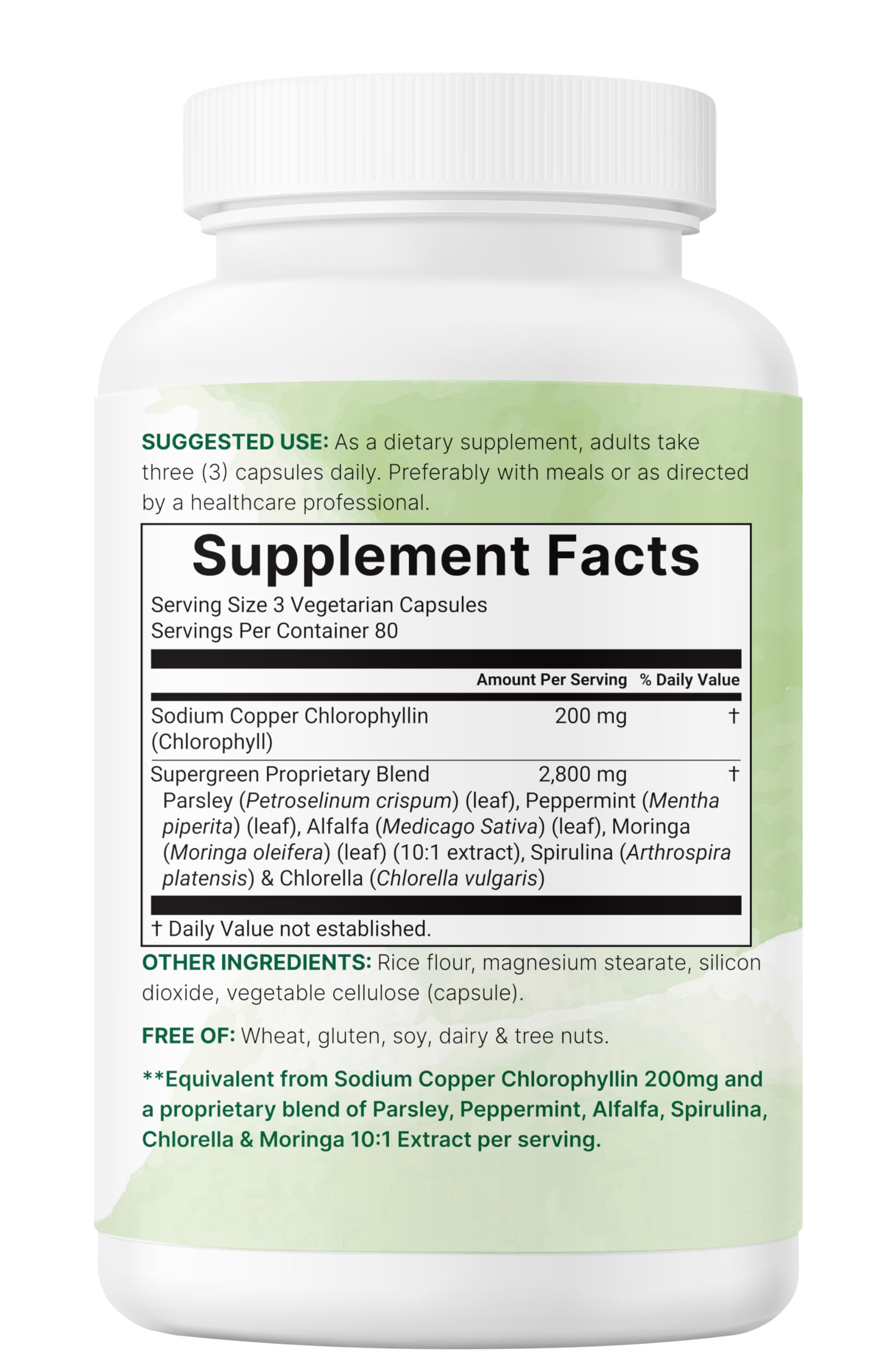 Micro Ingredients Chlorophyll Super Greens third-party lab test seal on packaging.