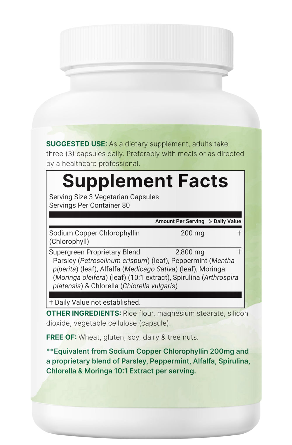 Micro Ingredients Chlorophyll Super Greens third-party lab test seal on packaging.