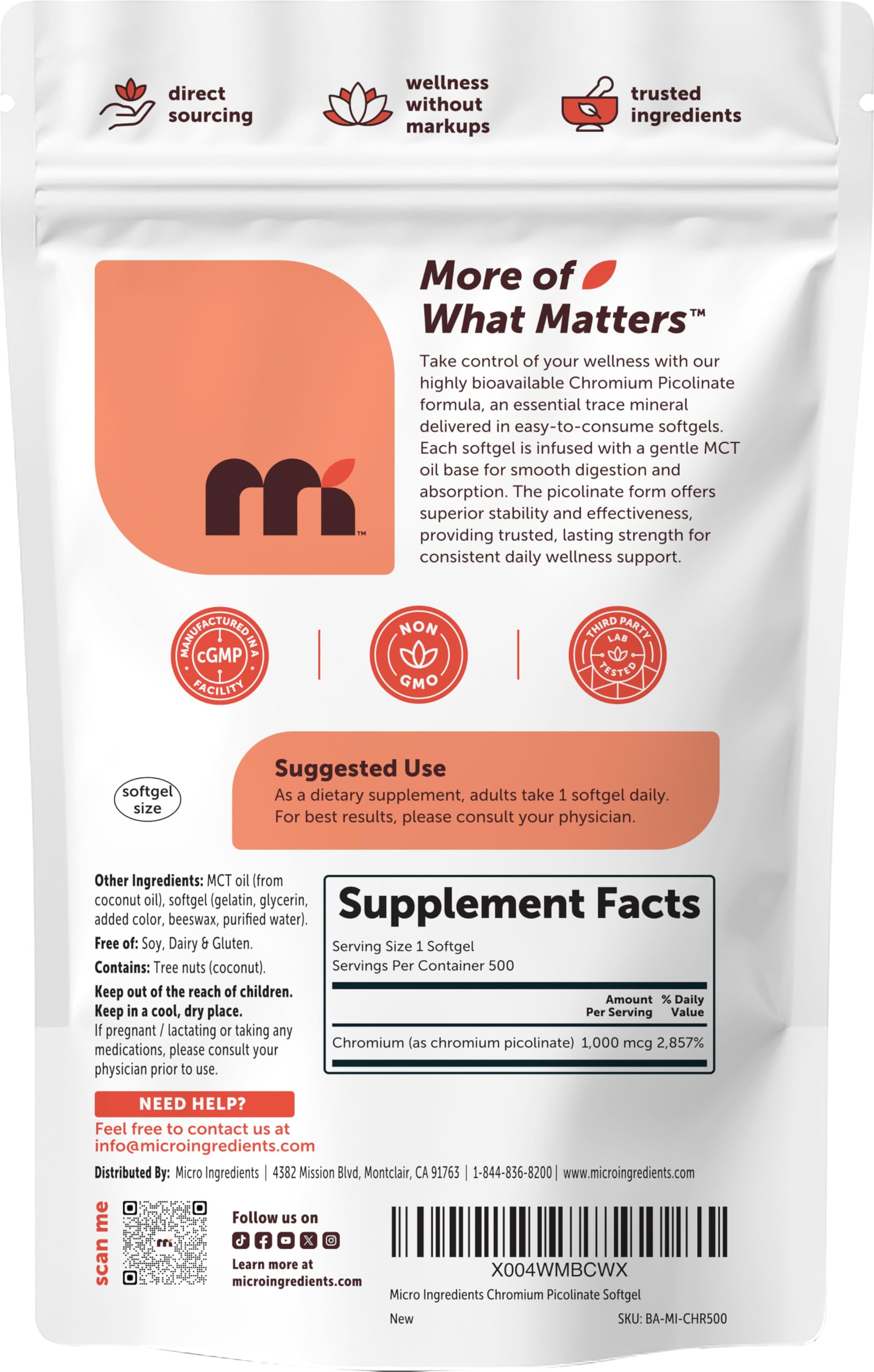 Micro Ingredients chromium picolinate bottle ready for daily routine