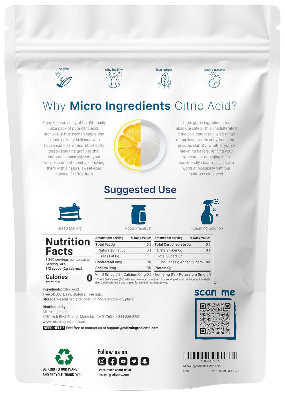 Fine granules of Micro Ingredients citric acid ready to dissolve in recipes