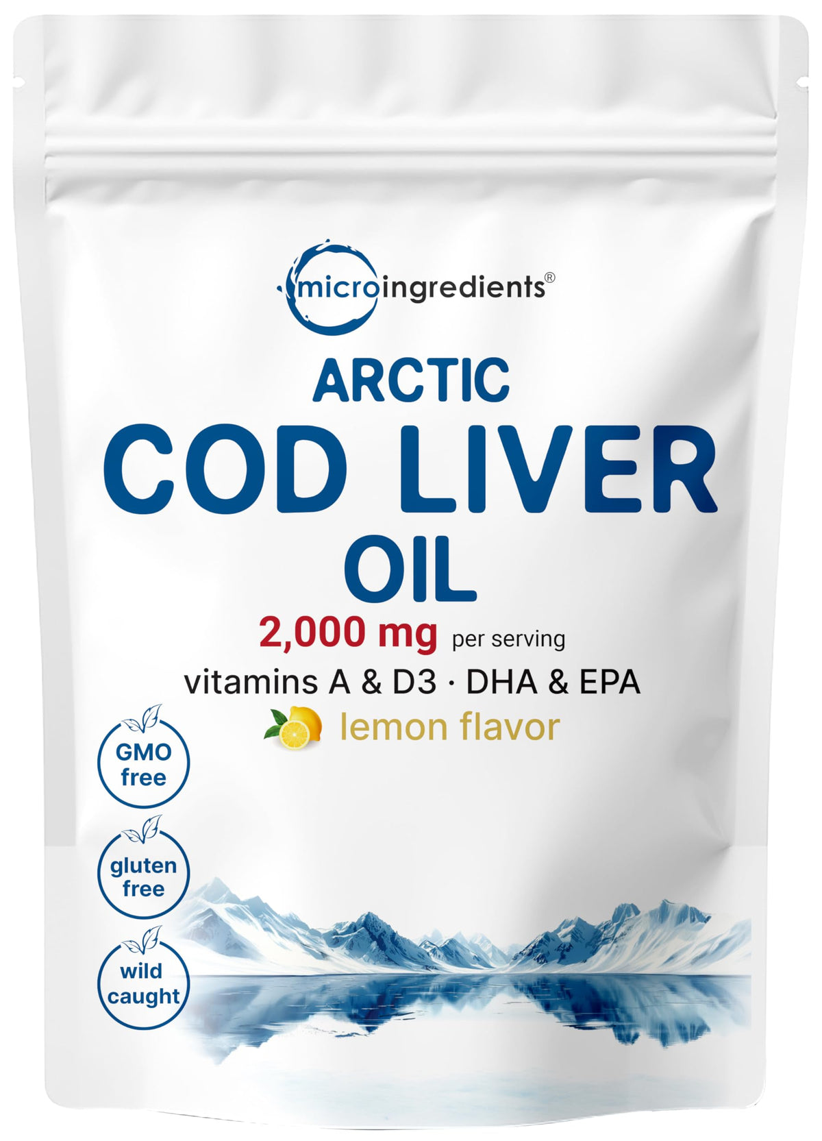 Micro Ingredients cod liver oil softgels in lemon flavor bottle for easy omega-3 intake.