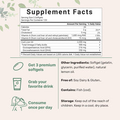 Micro Ingredients cod liver oil softgels close-up with lemon flavor and burpless formula.