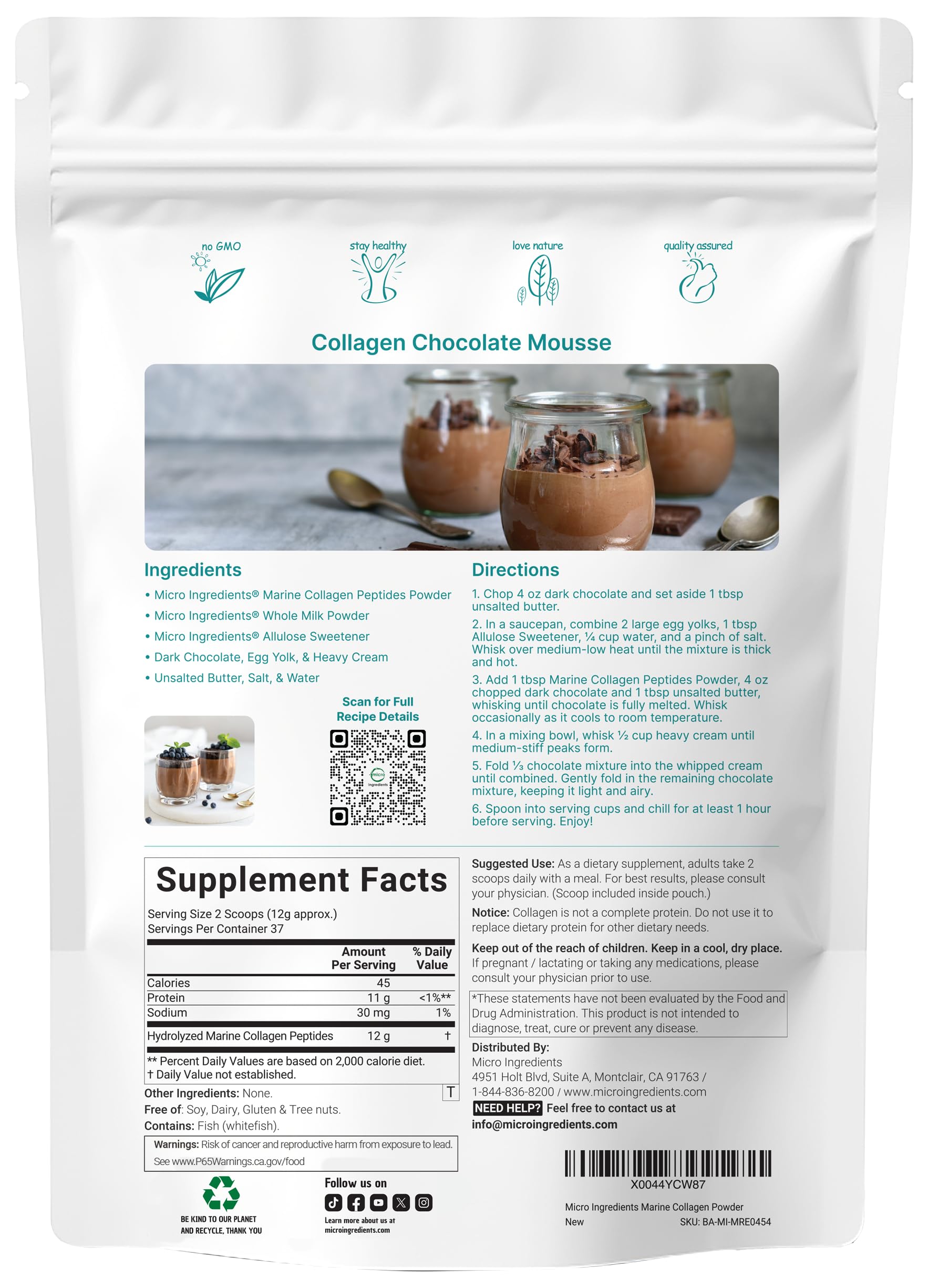 Collagen powder scoop included with Micro Ingredients product for precise daily servings