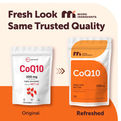 Micro Ingredients CoQ10 bottle containing 240 softgels for a long-lasting supply
