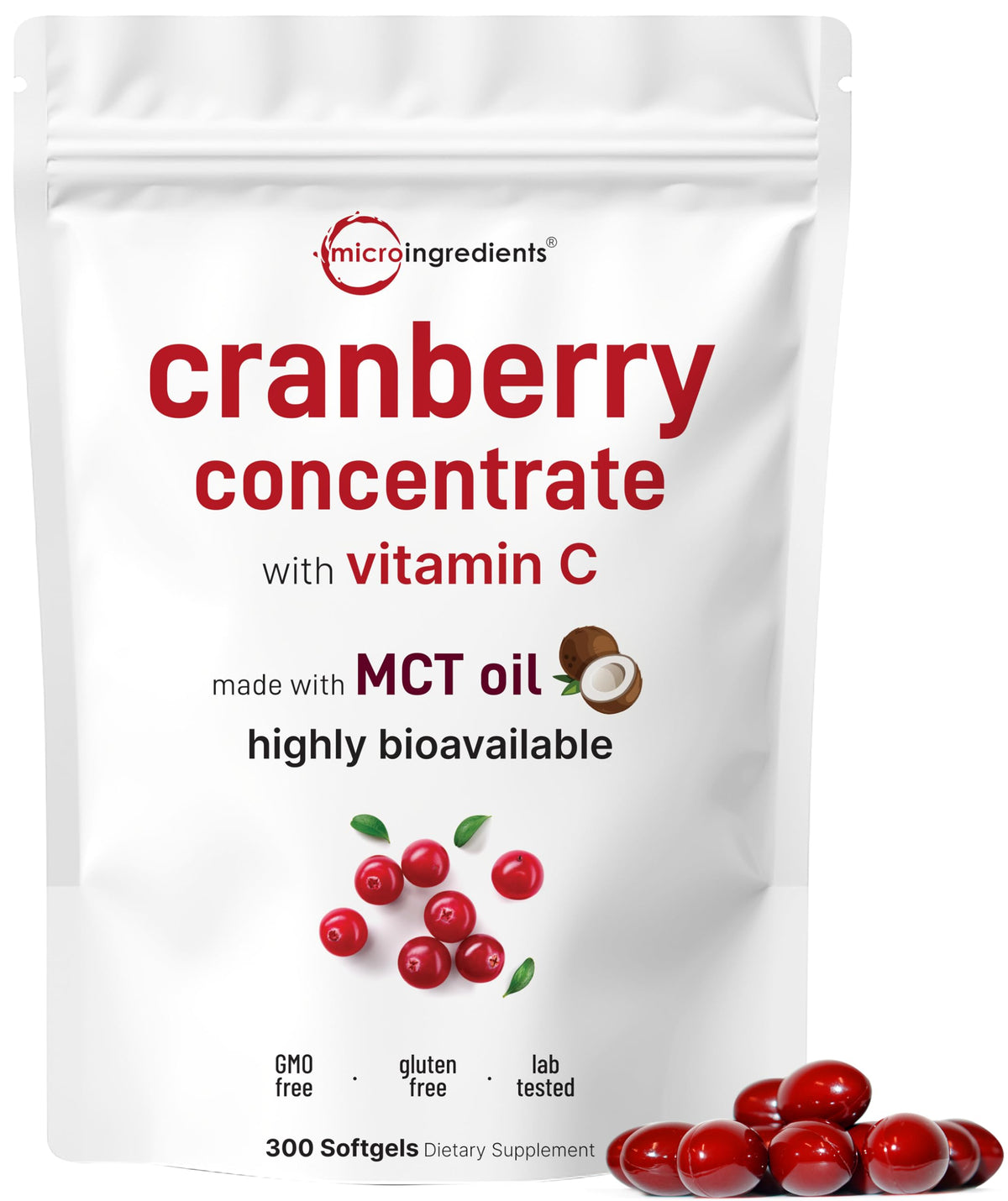 Micro Ingredients cranberry concentrate softgels bottle front for daily use