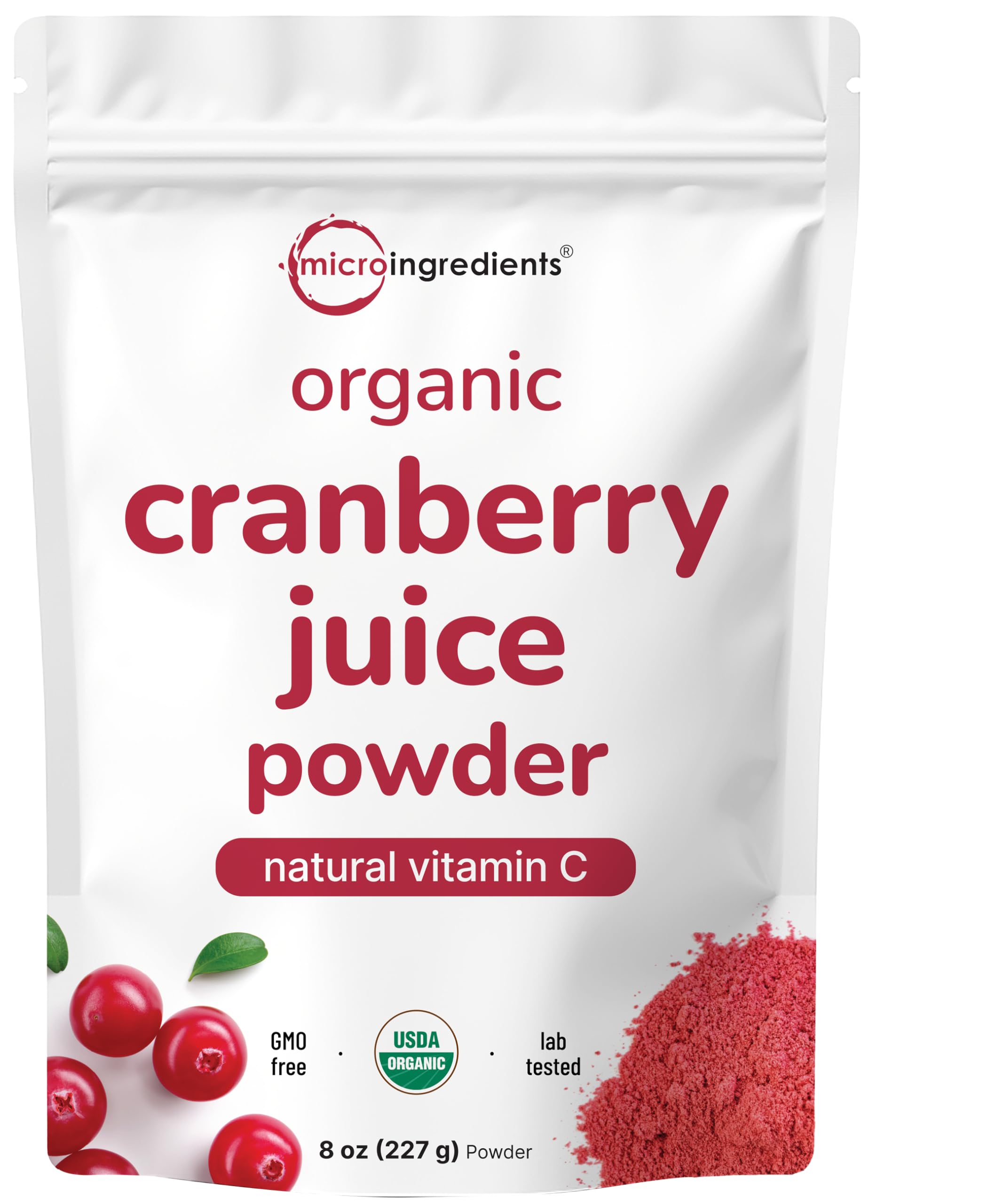 Micro Ingredients cranberry powder bottle, 8 oz, for daily wellness routines.