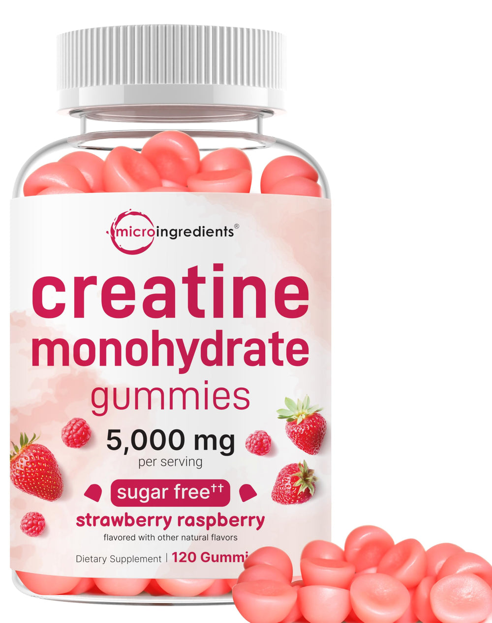 Micro Ingredients Creatine Monohydrate Gummies bottle demonstrates sugar-free energy support