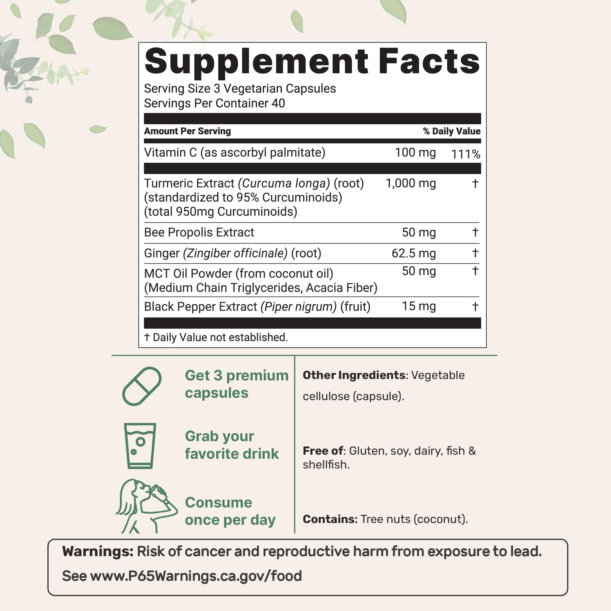 Micro Ingredients 95% curcuminoids capsules for easy daily use.