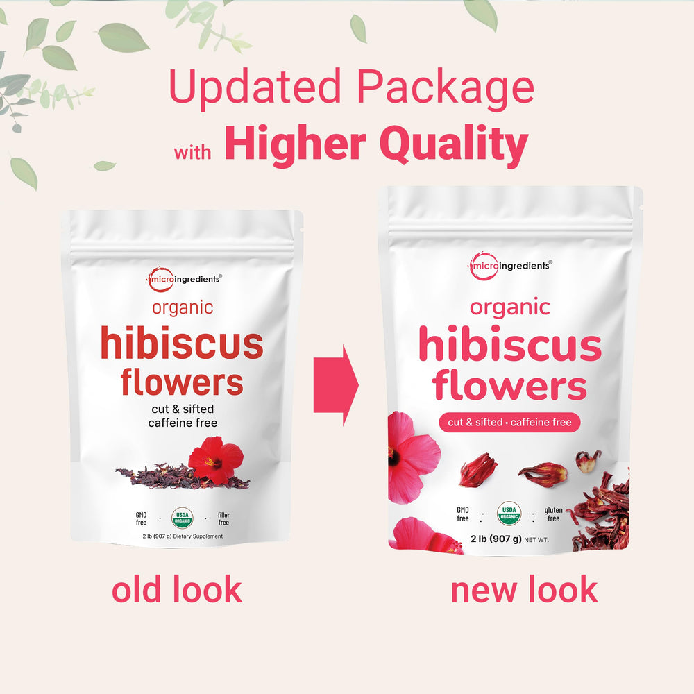 Micro Ingredients Hibiscus Flowers bag for bulk tea preparation and long-term storage.
