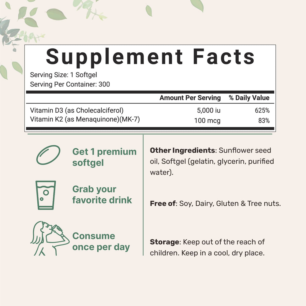 Close-up of Micro Ingredients D3 K2 softgels designed for easy swallowing.