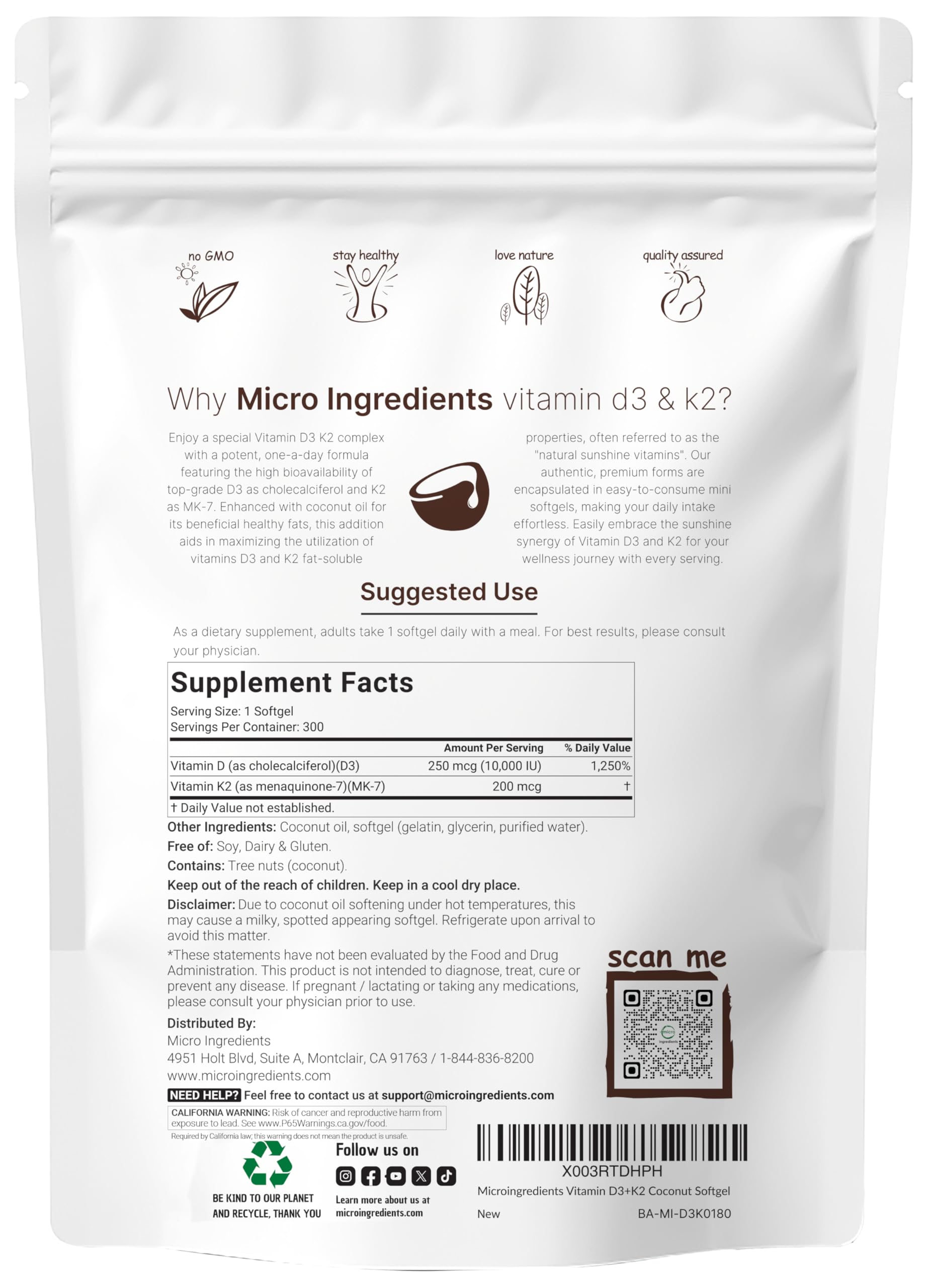 Micro Ingredients close-up of D3 and K2 softgels with glossy finish.