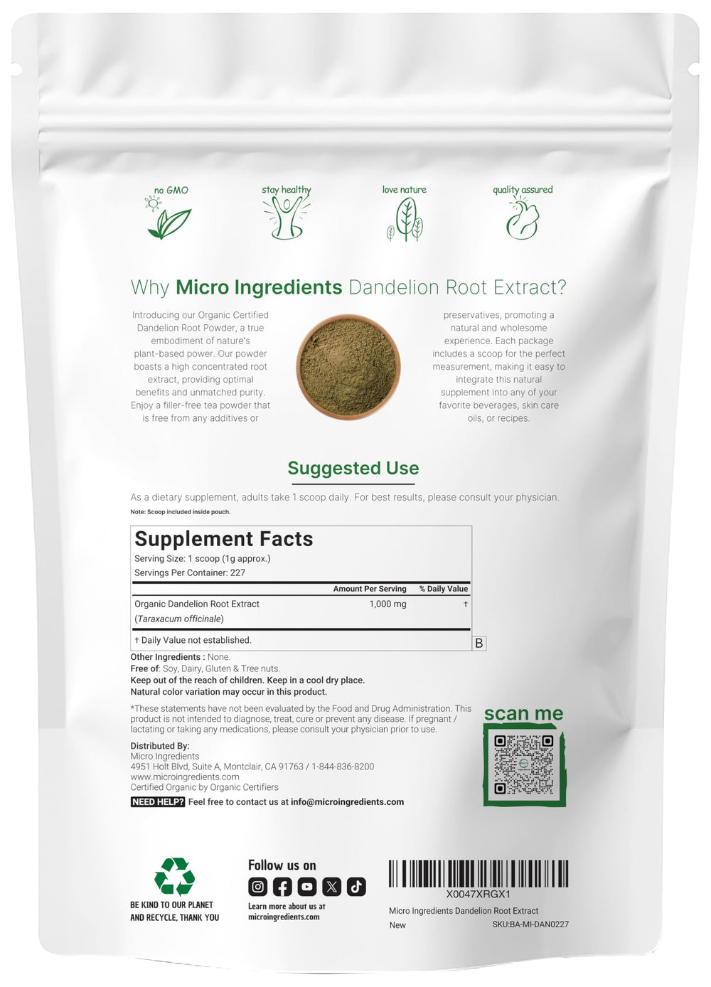 Close-up of dandelion root powder showing rich texture and high potency