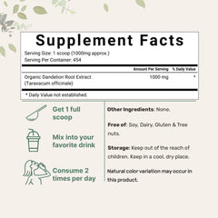 Micro Ingredients dandelion root tea powder with scoop included for precise measurements.