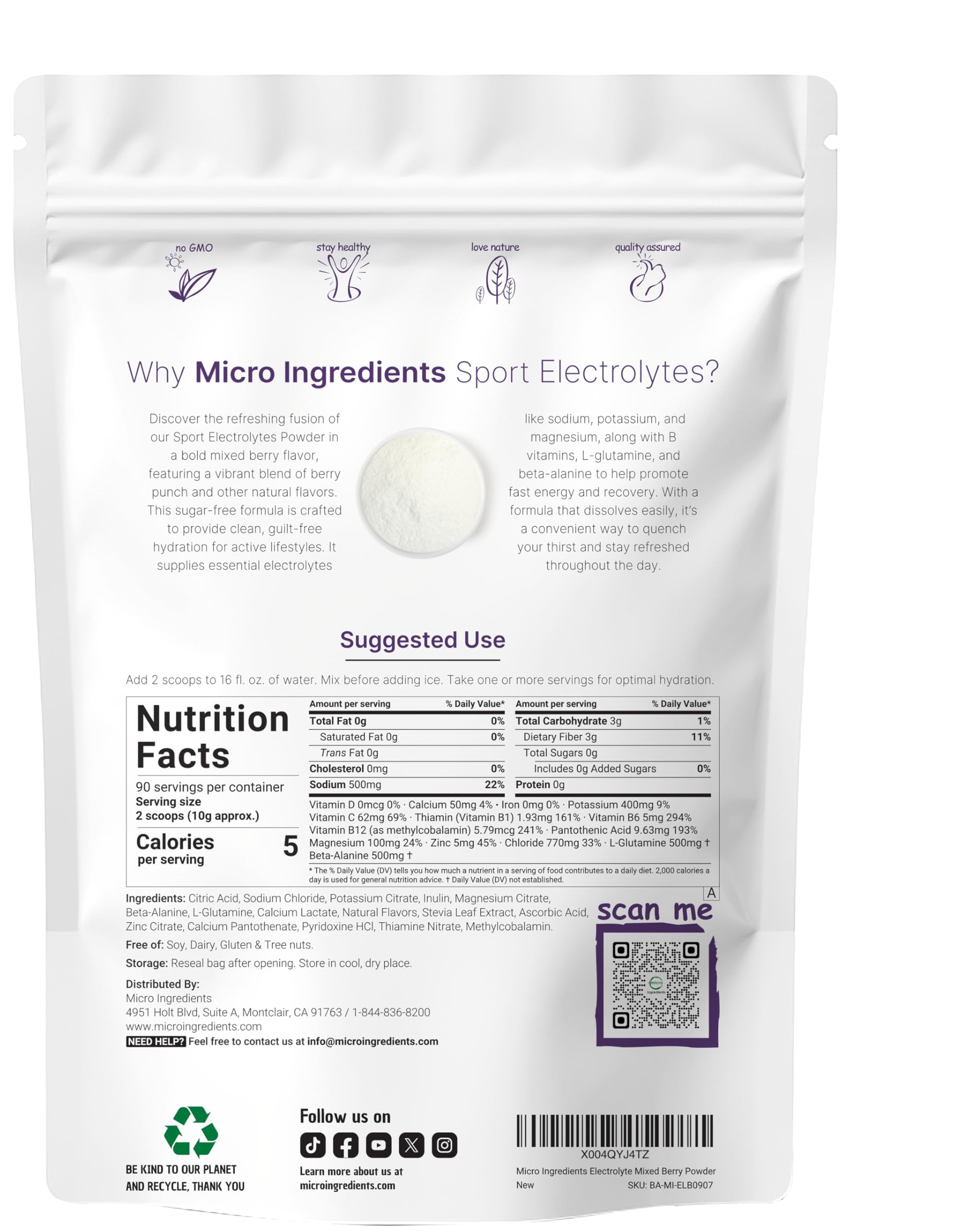Micro Ingredients Electrolytes Powder Berry Punch scoop ready for on-the-go hydration.