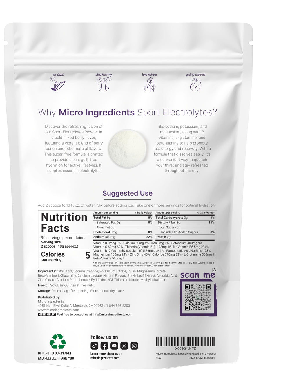 Micro Ingredients Electrolytes Powder Berry Punch scoop ready for on-the-go hydration.