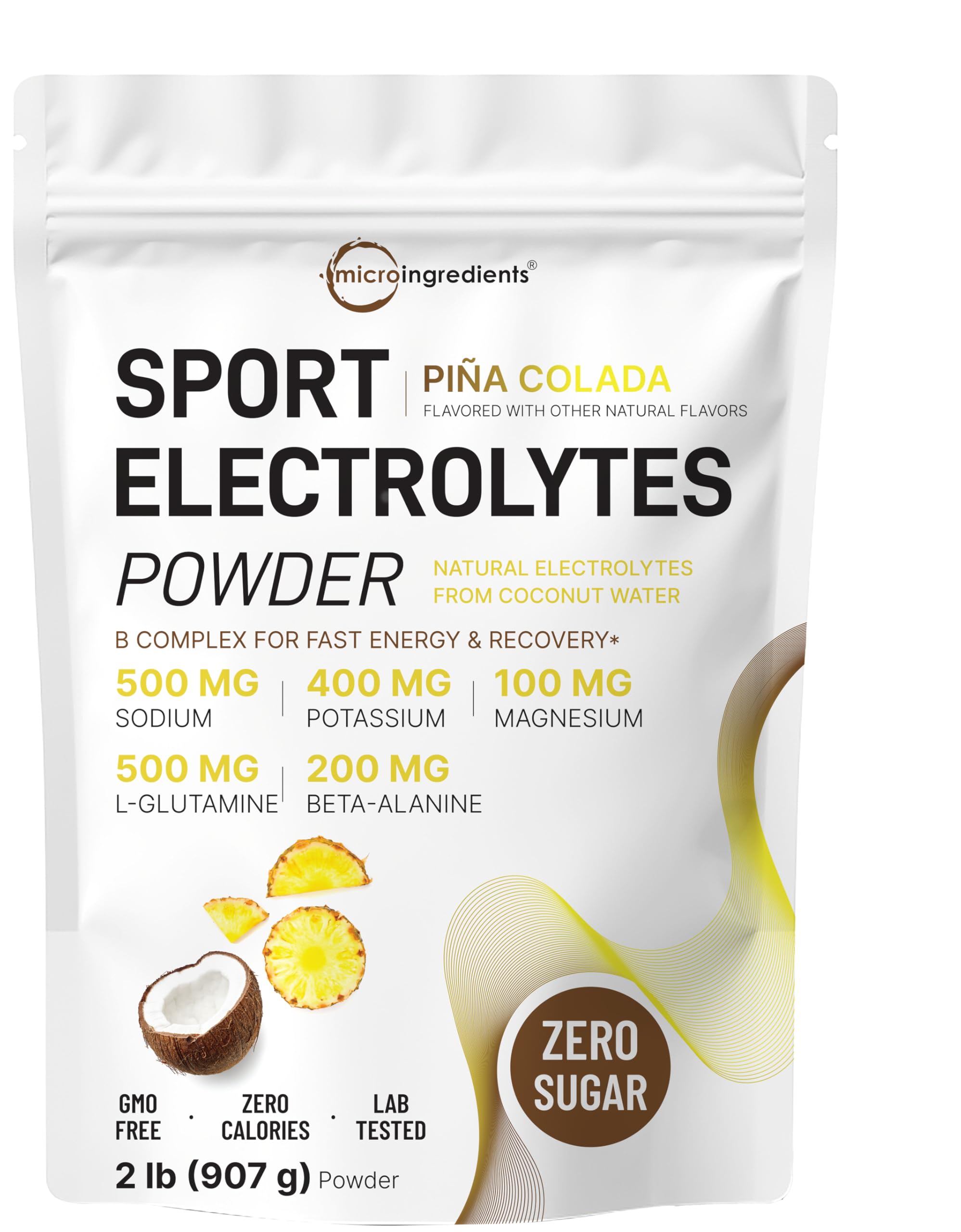 Micro Ingredients Electrolytes Powder pineapple coconut bottle for zero-sugar hydration during workouts