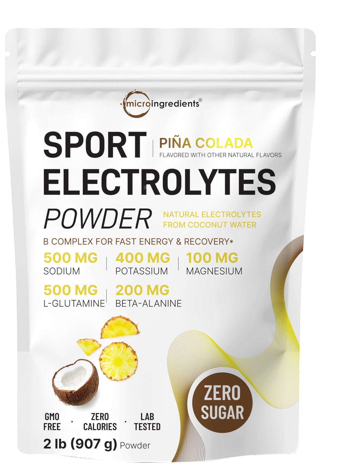 Micro Ingredients Electrolytes Powder pineapple coconut bottle for zero-sugar hydration during workouts