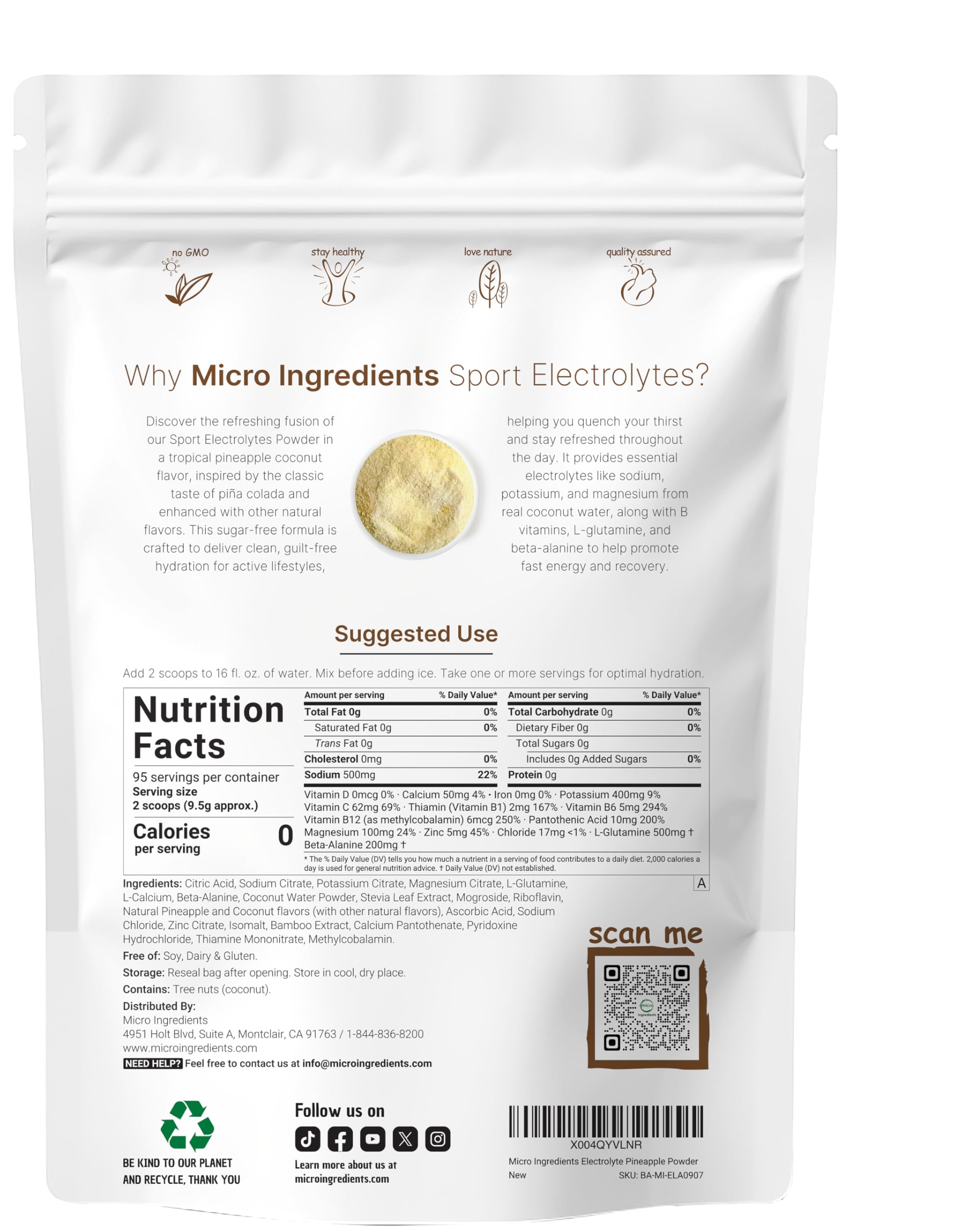 Pour Micro Ingredients Electrolytes Powder into water for refreshing, sugar-free hydration