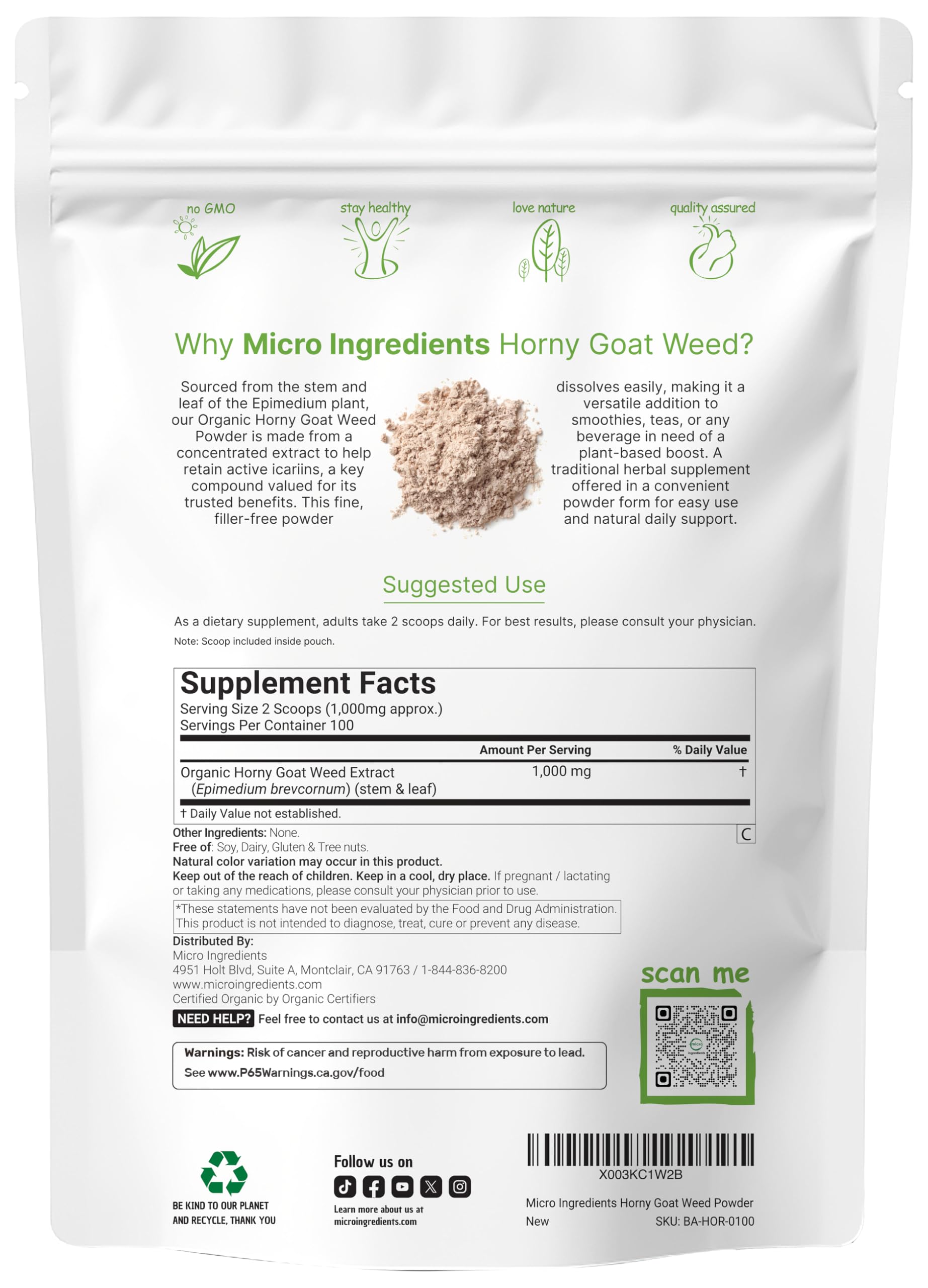 Micro Ingredients epimedium organic powder scoop for consistent intake