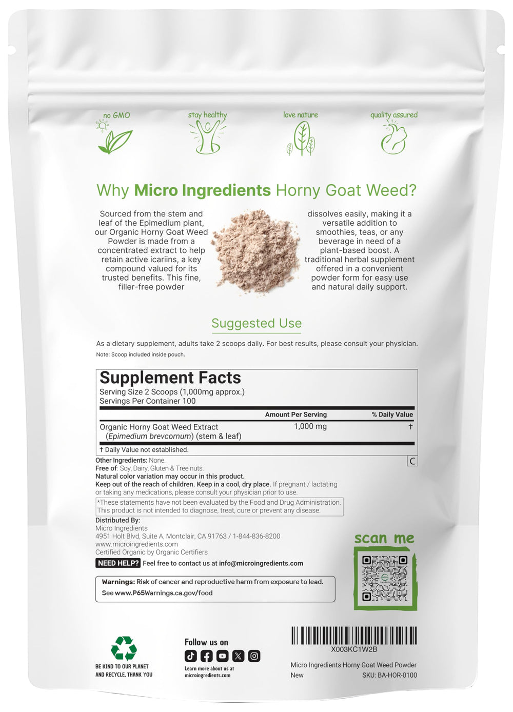 Micro Ingredients epimedium organic powder scoop for consistent intake