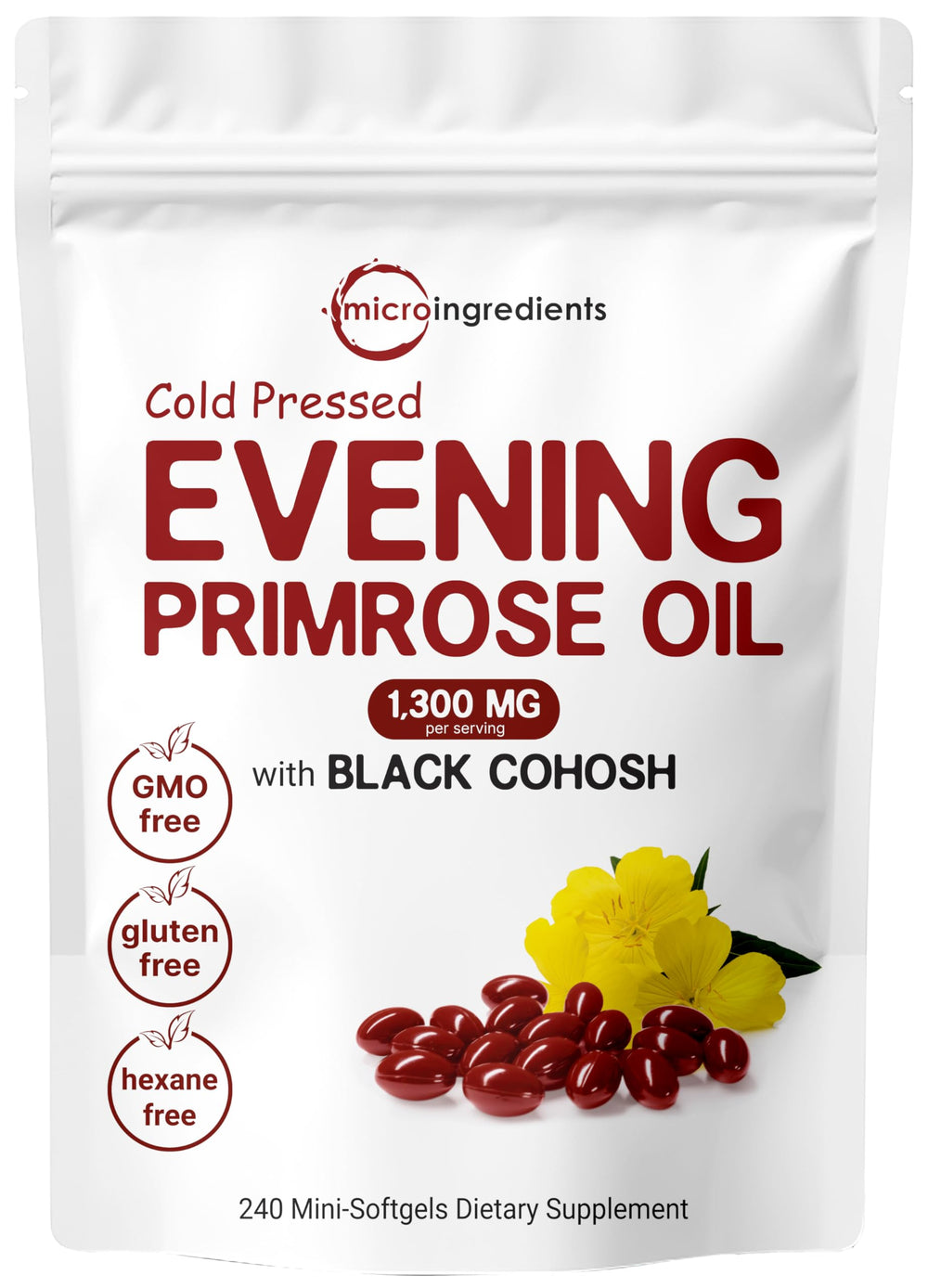 Micro Ingredients Evening Primrose Oil bottle highlights cold pressed formula for everyday wellness