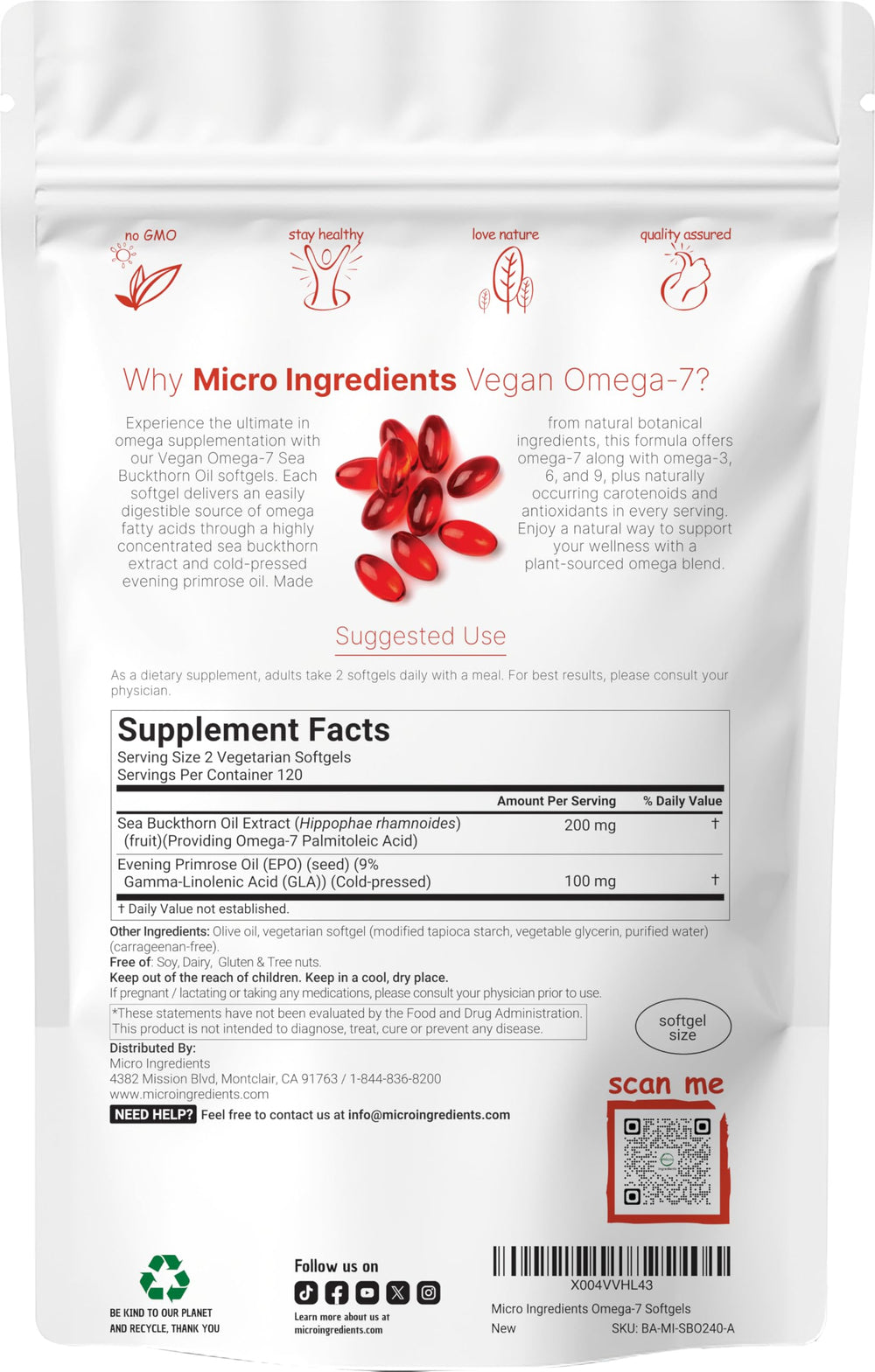 Micro Ingredients sea buckthorn and evening primrose oil softgels show the 2-in-1 plant oil blend.