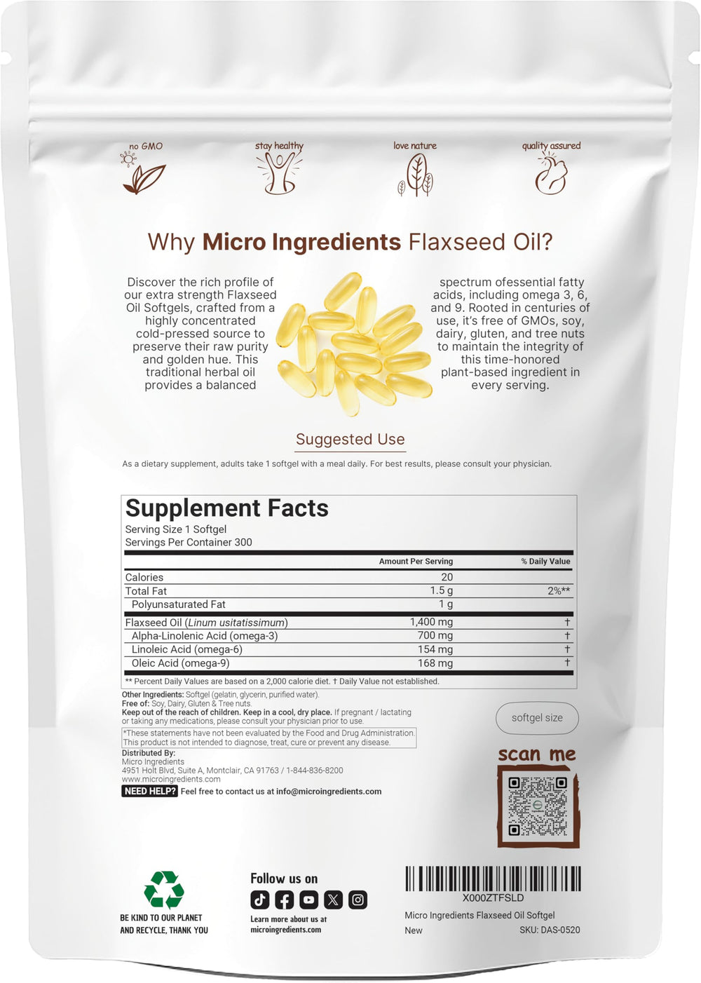 Box of Micro Ingredients Flaxseed Oil with 300-count supply