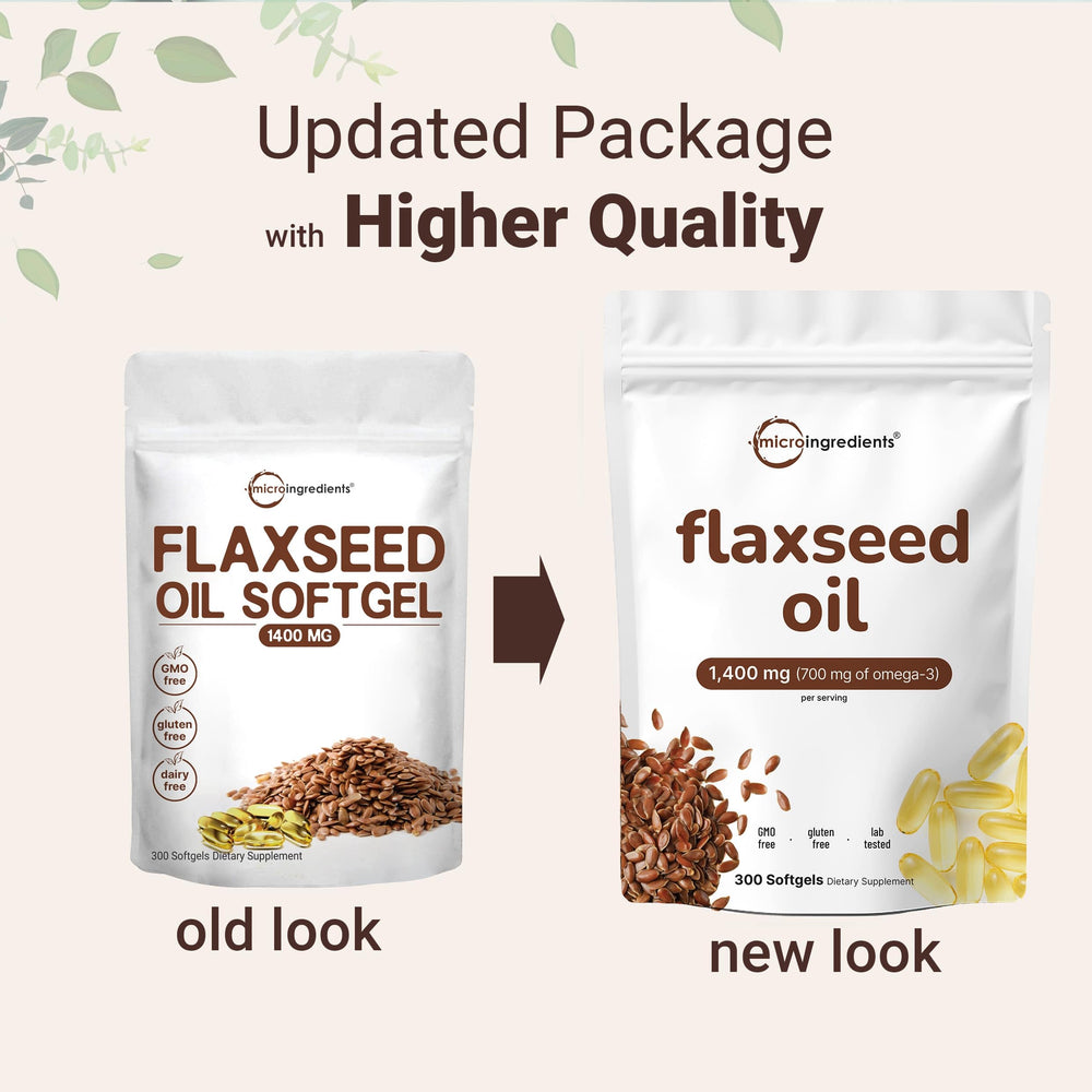 Close-up of Micro Ingredients Flaxseed Oil label highlighting cold-pressed purity