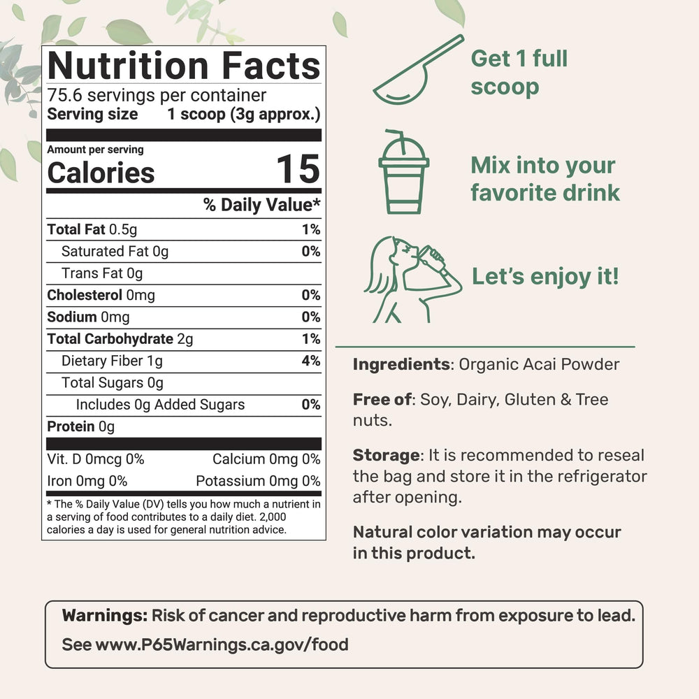 Freeze-dried Brazilian wildberry acai powder for shakes and beverages.