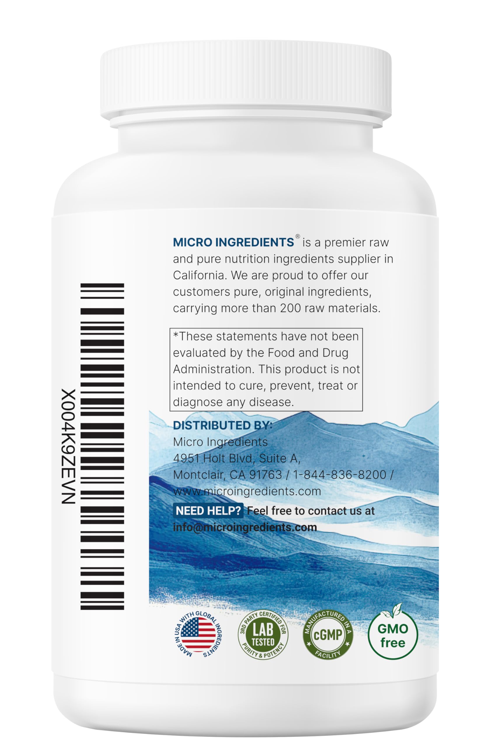 Micro Ingredients Glutathione packaging seal highlighting third-party testing for safety