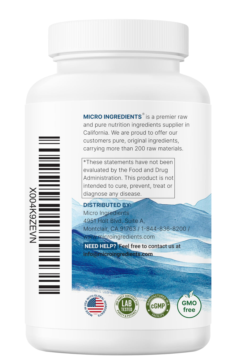 Micro Ingredients Glutathione packaging seal highlighting third-party testing for safety