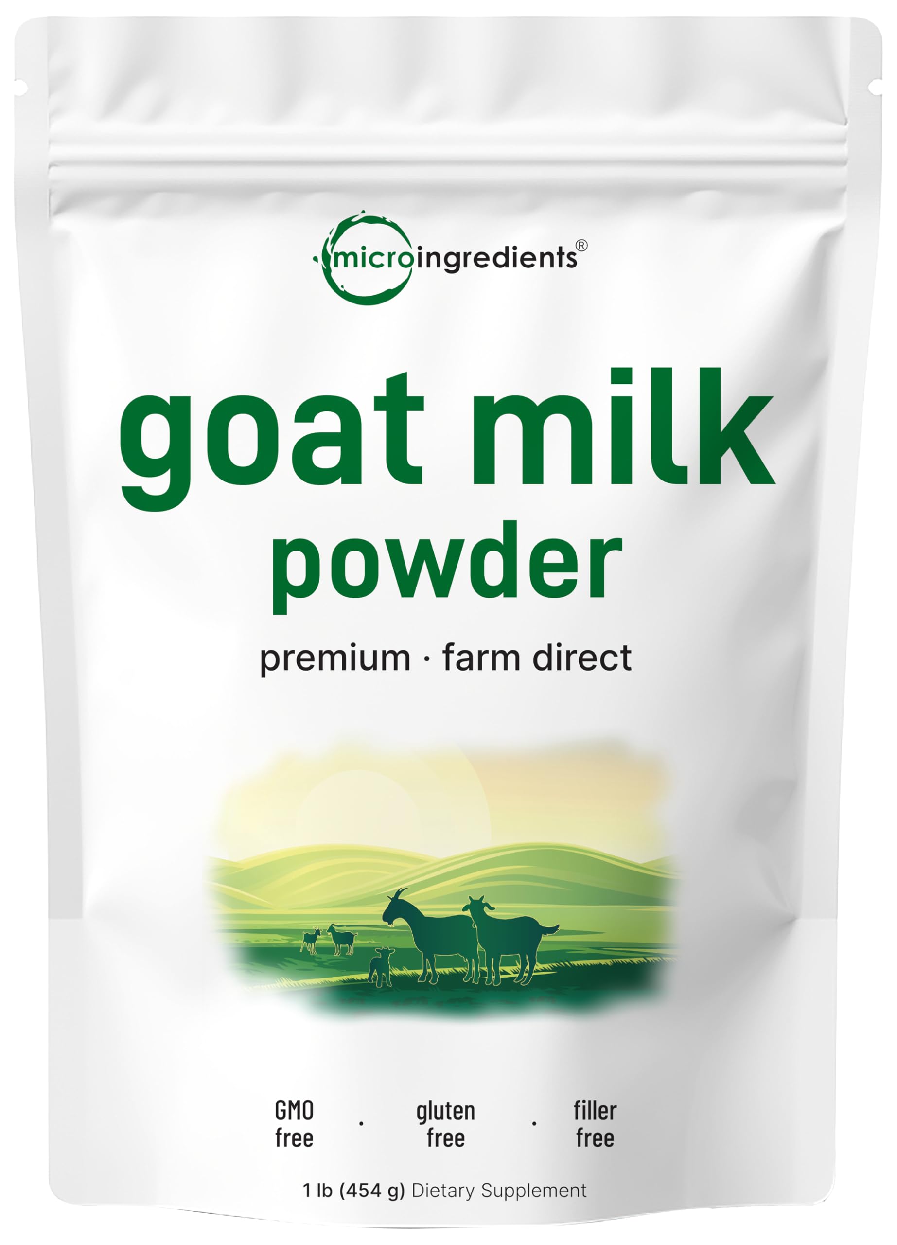 Micro Ingredients Goat Milk Powder packaging from Australia, grass-fed source for high-quality nutrition.