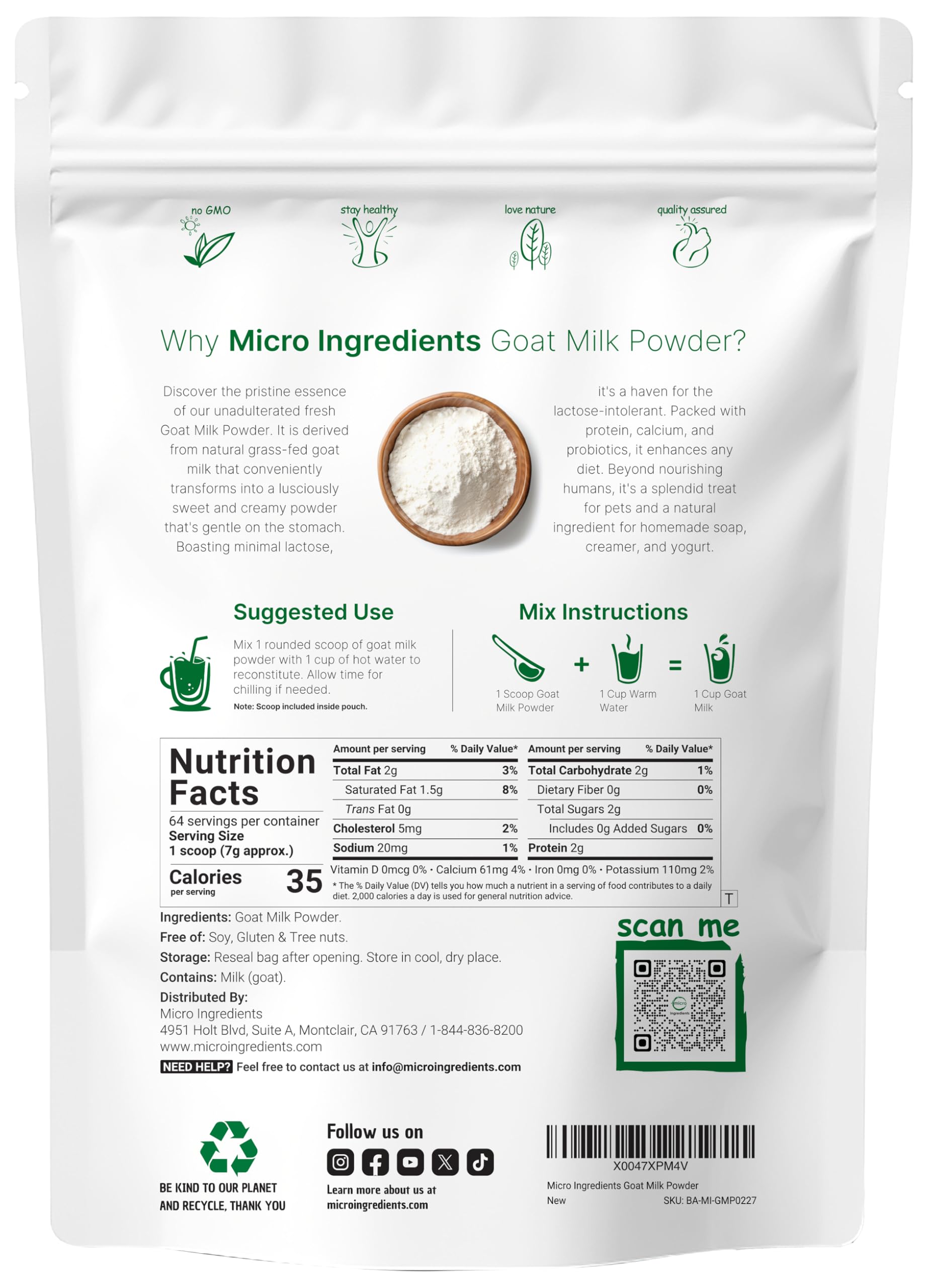 Pouring Micro Ingredients Goat Milk Powder with creamy texture suitable for daily meals.