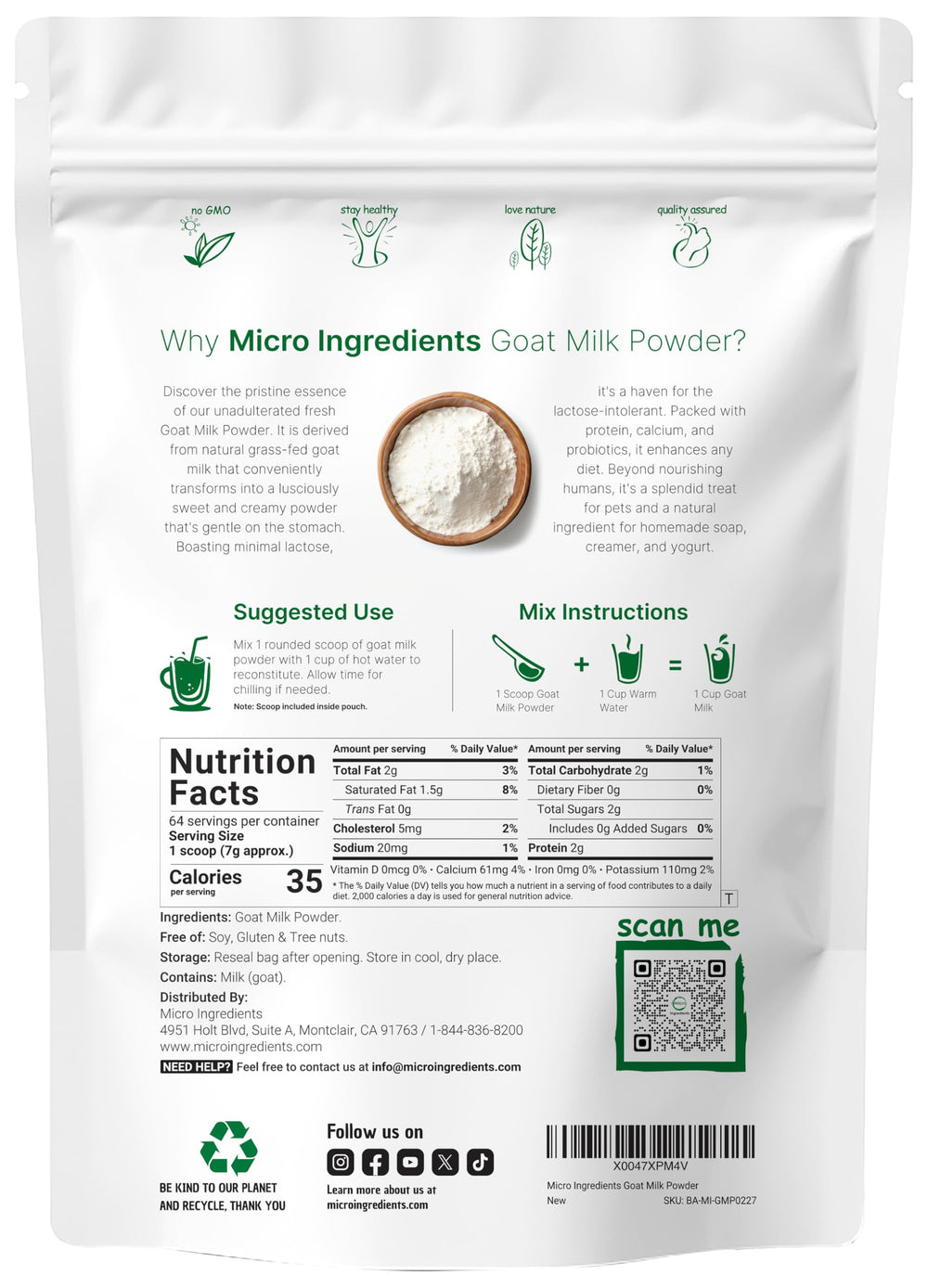 Pouring Micro Ingredients Goat Milk Powder with creamy texture suitable for daily meals.