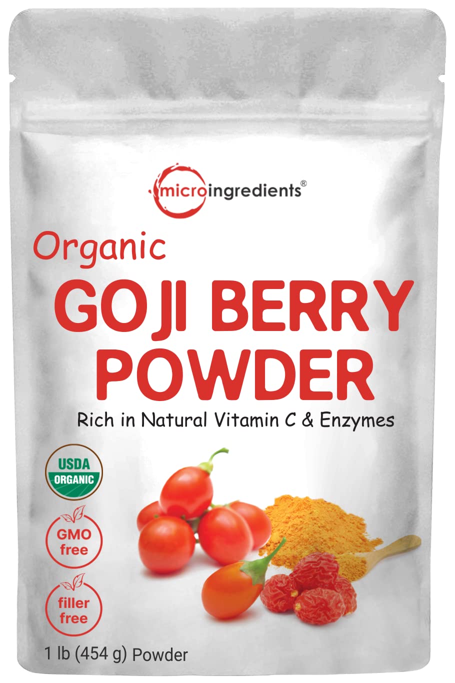 Micro Ingredients Goji Powder 16oz pack for smoothies and energy boost.