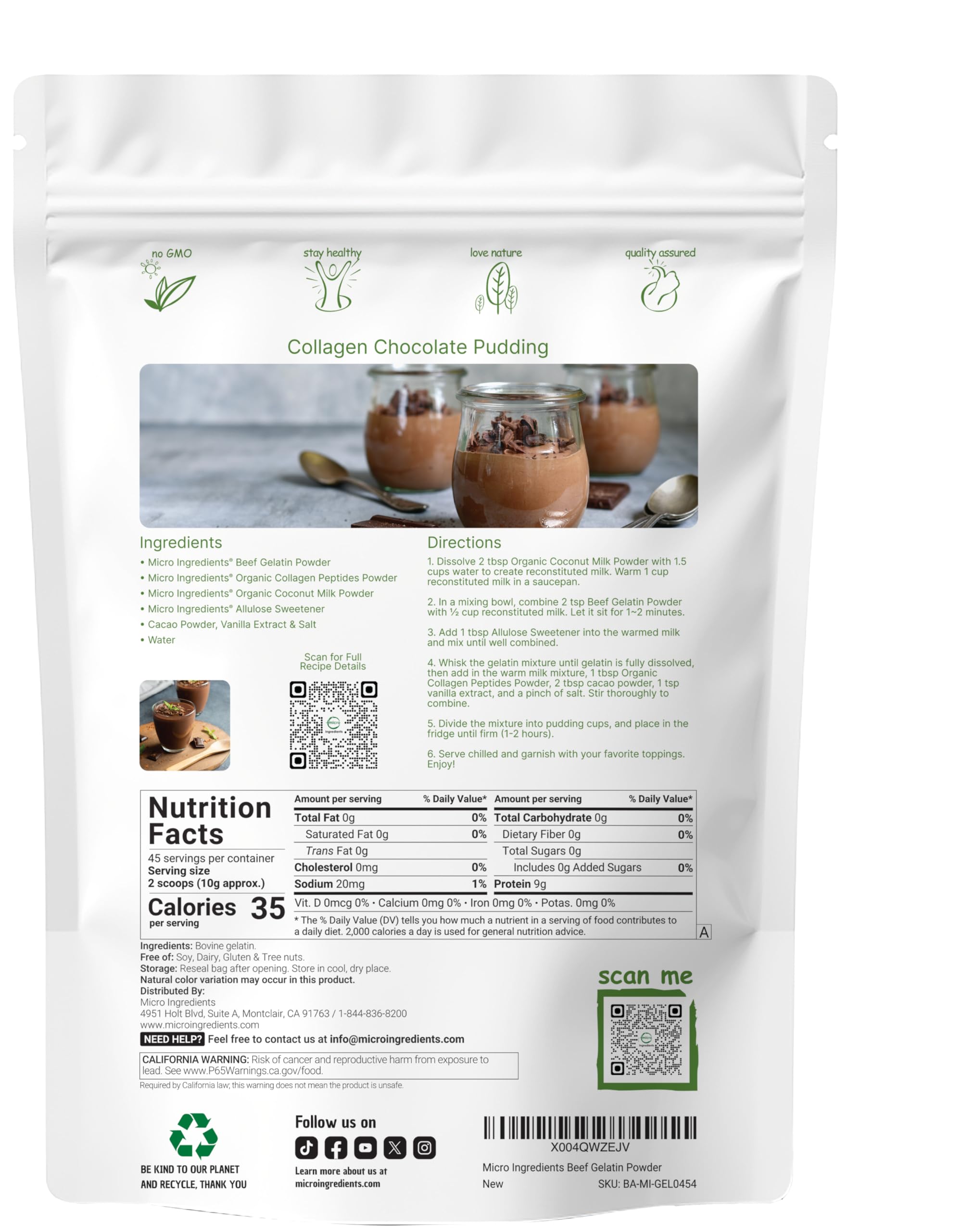 Micro Ingredients grass-fed beef gelatin scoop showing included measuring tool