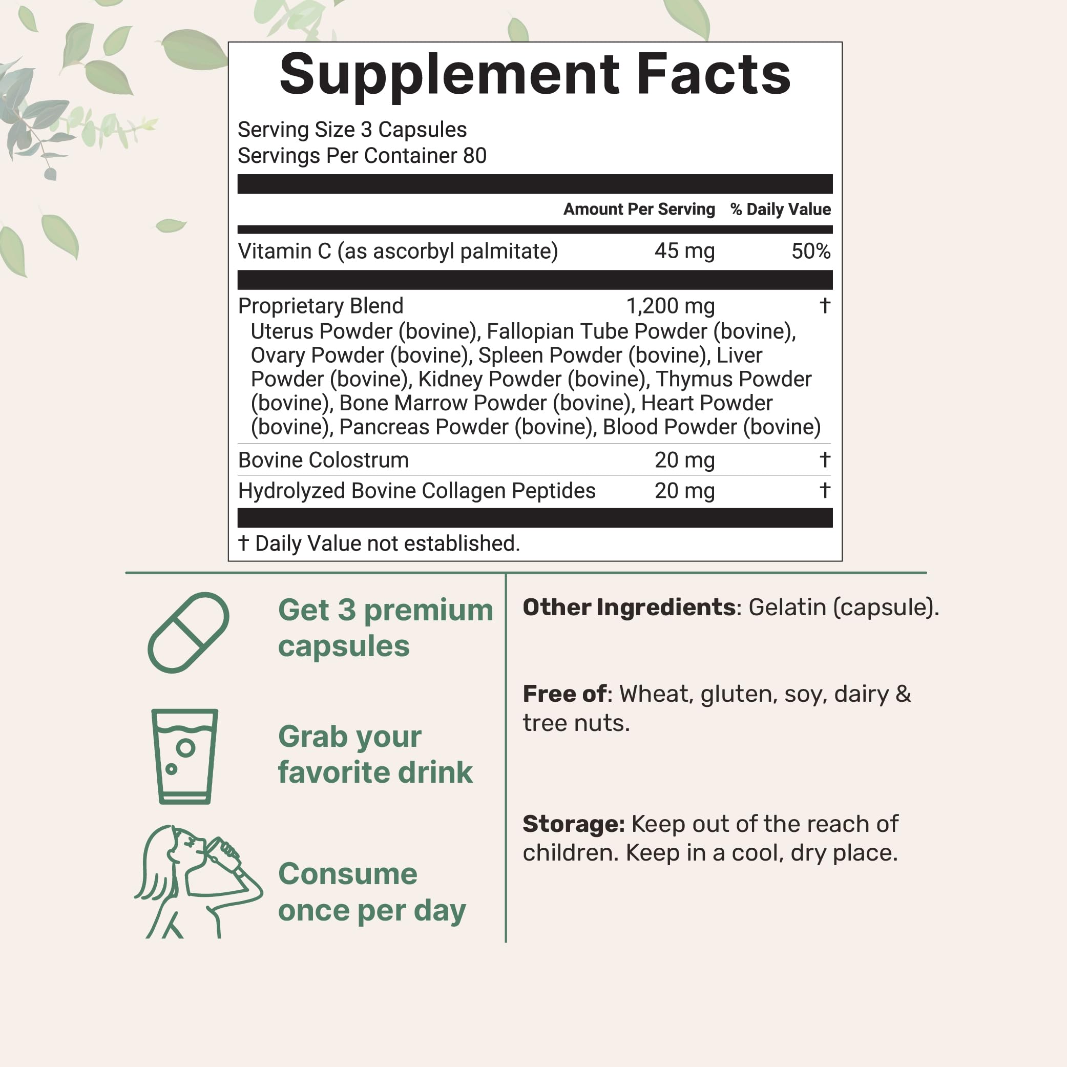 Micro Ingredients beef organ capsules close-up highlighting uterus, liver, kidney blend for women's nutrition