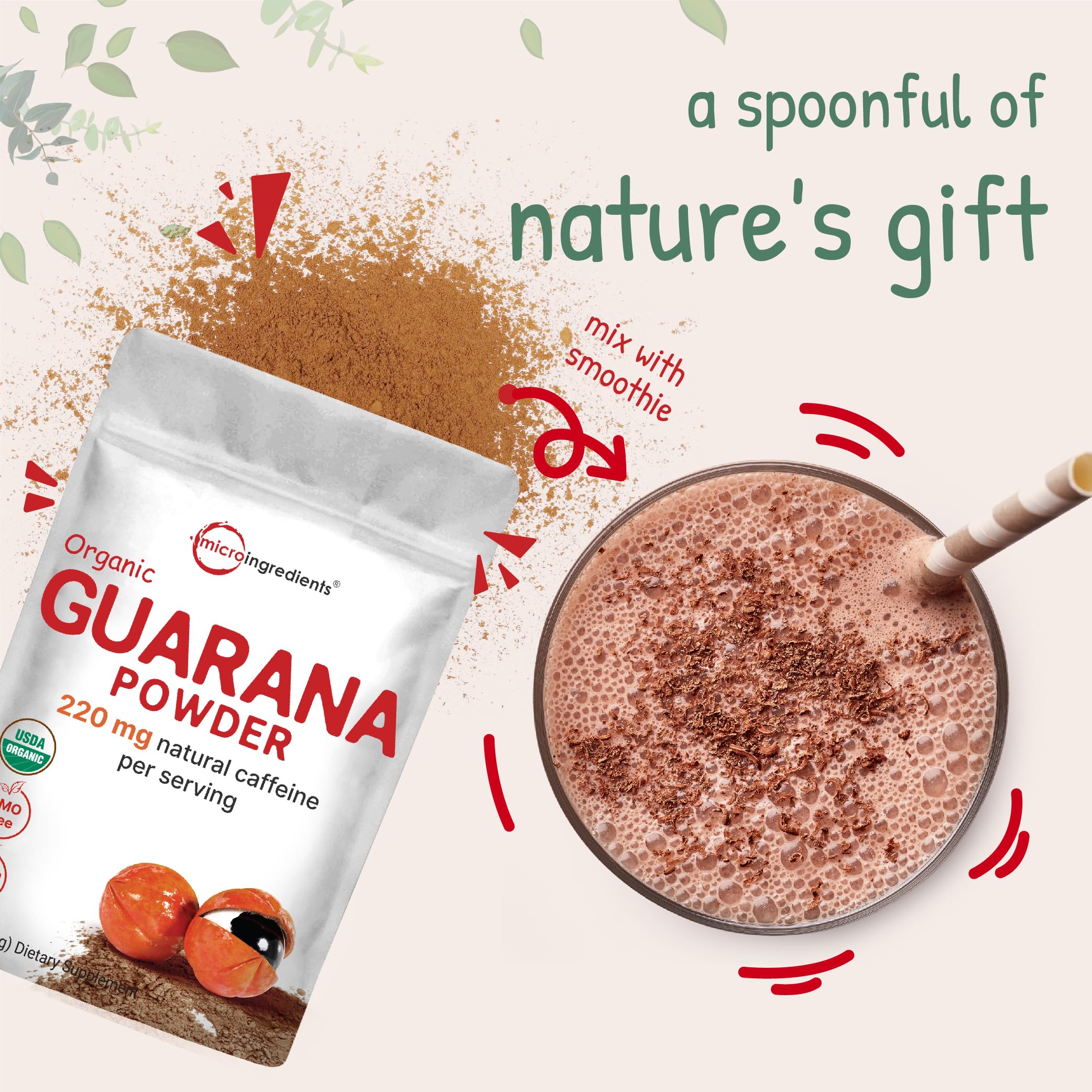 Micro Ingredients Guarana Powder ingredients info visuals reinforce pure, lab-tested quality.