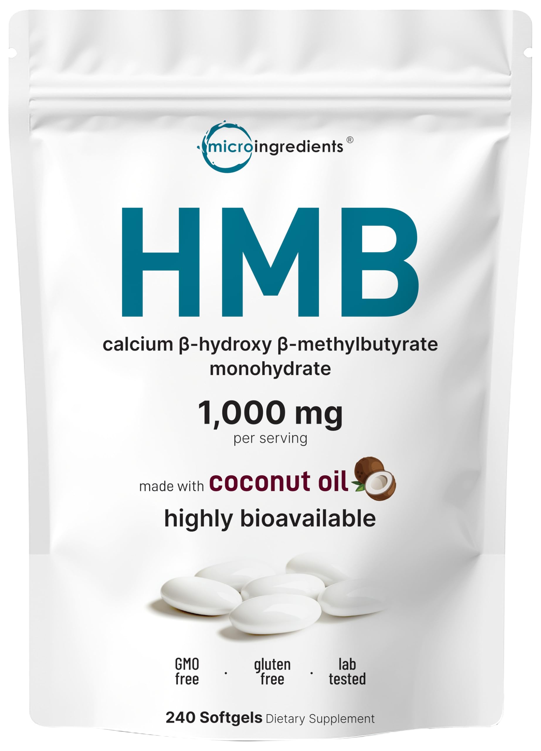 Micro Ingredients HMB 1000mg softgels bottle for muscle support and post-workout use